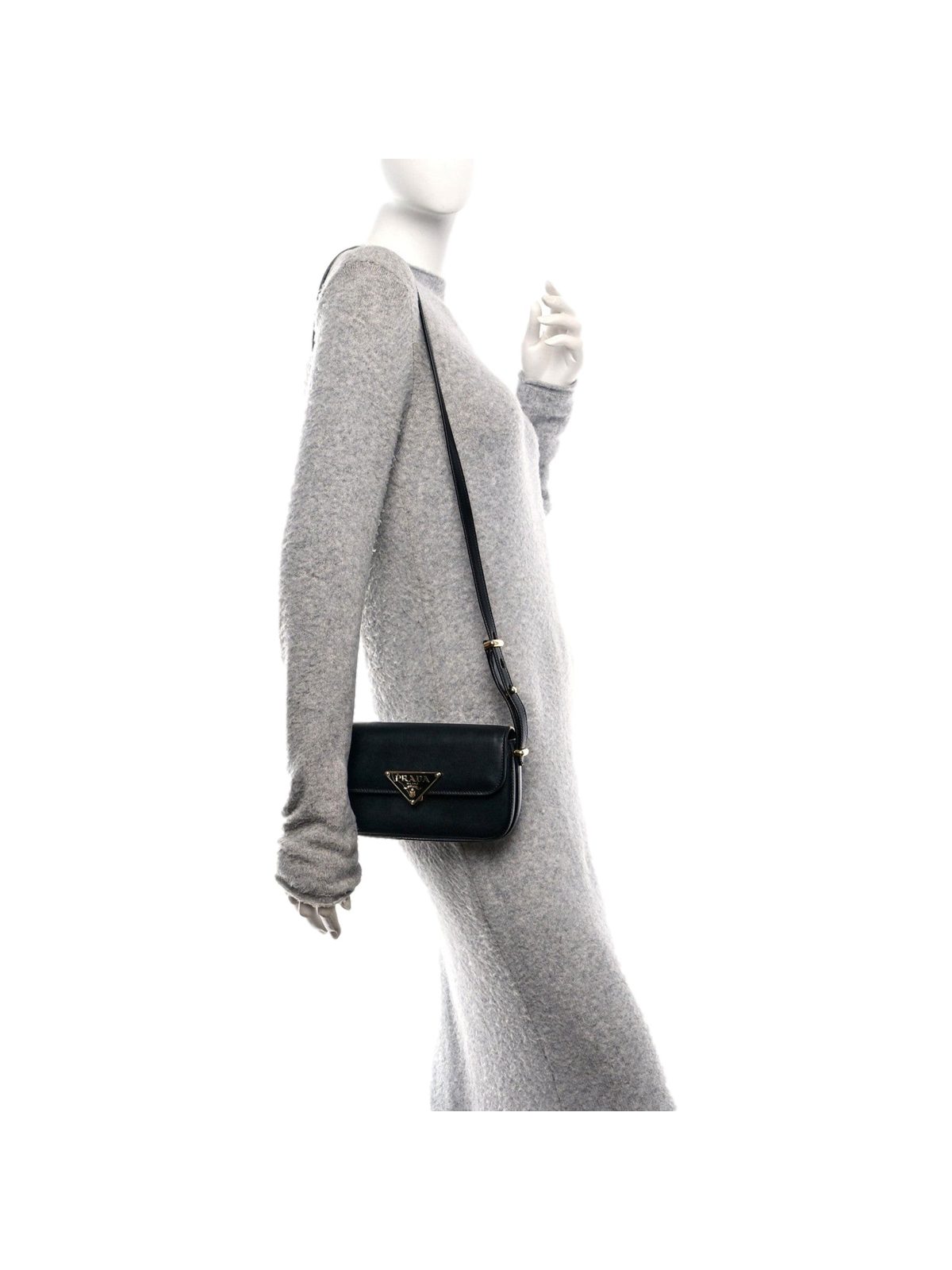 Prada Embleme Triangle Logo Soft Calfskin Crossbody Bag Black