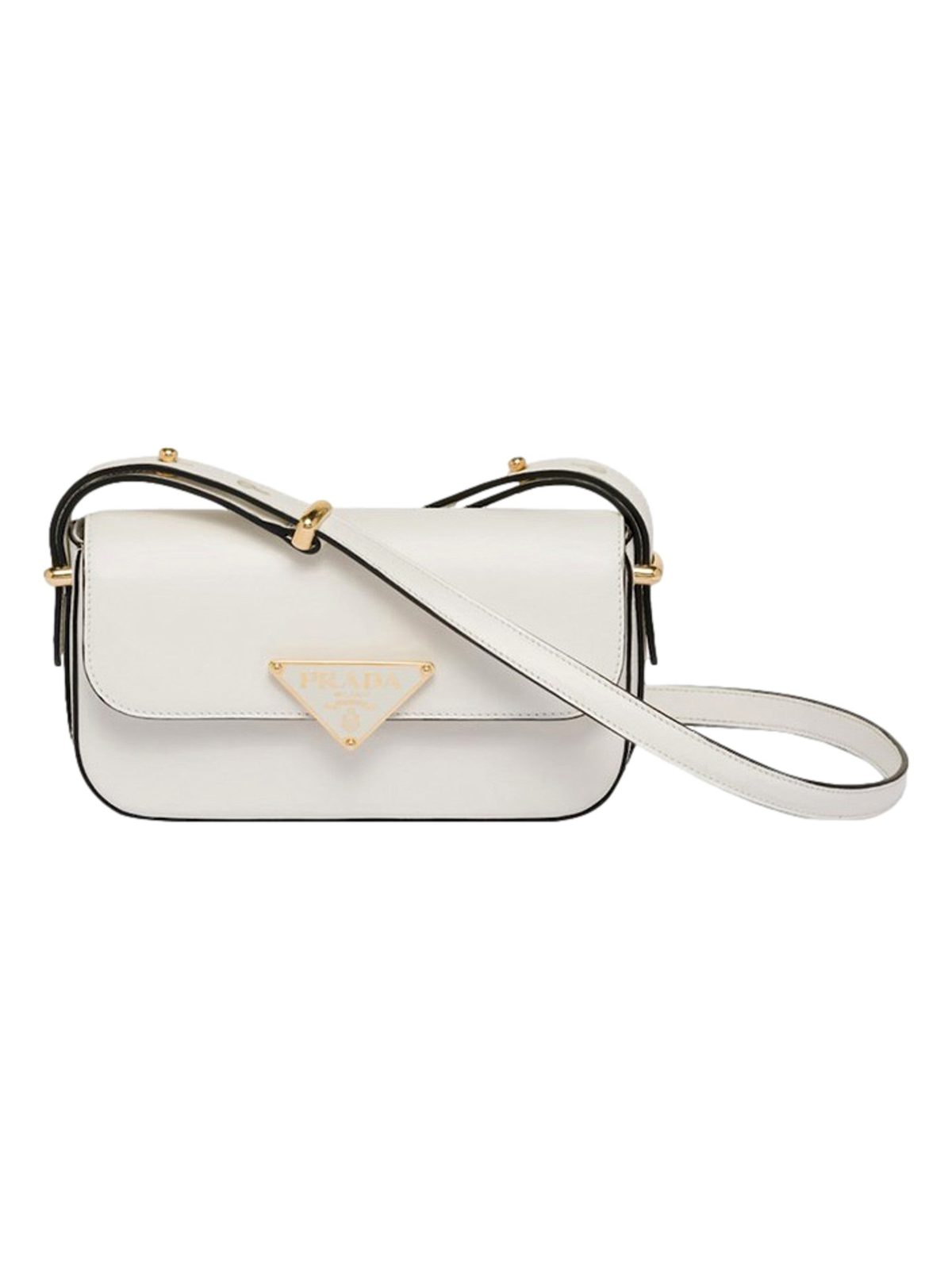 Prada Embleme Triangle Logo Soft Calfskin Crossbody Bag White