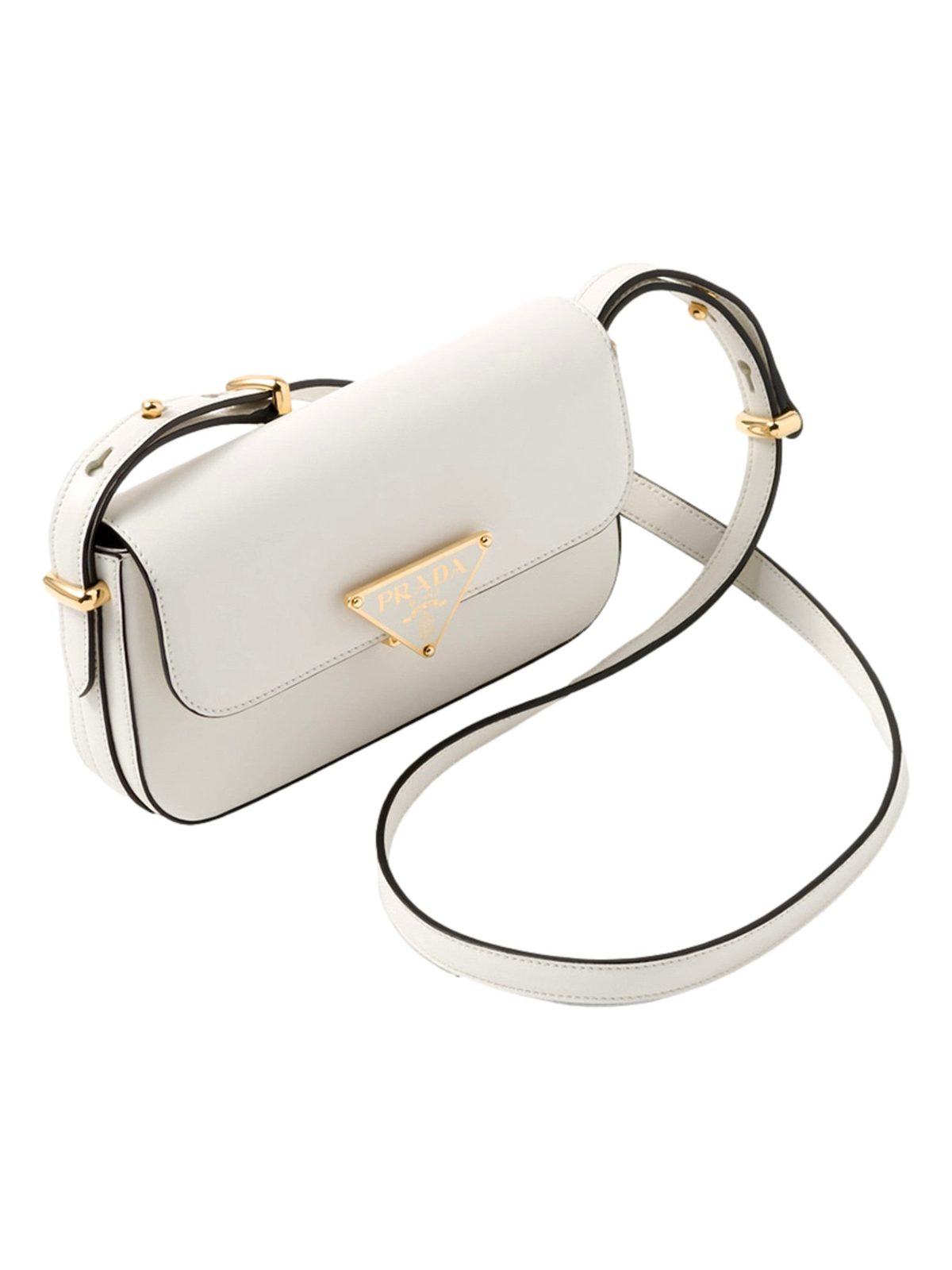 Prada Embleme Triangle Logo Soft Calfskin Crossbody Bag White
