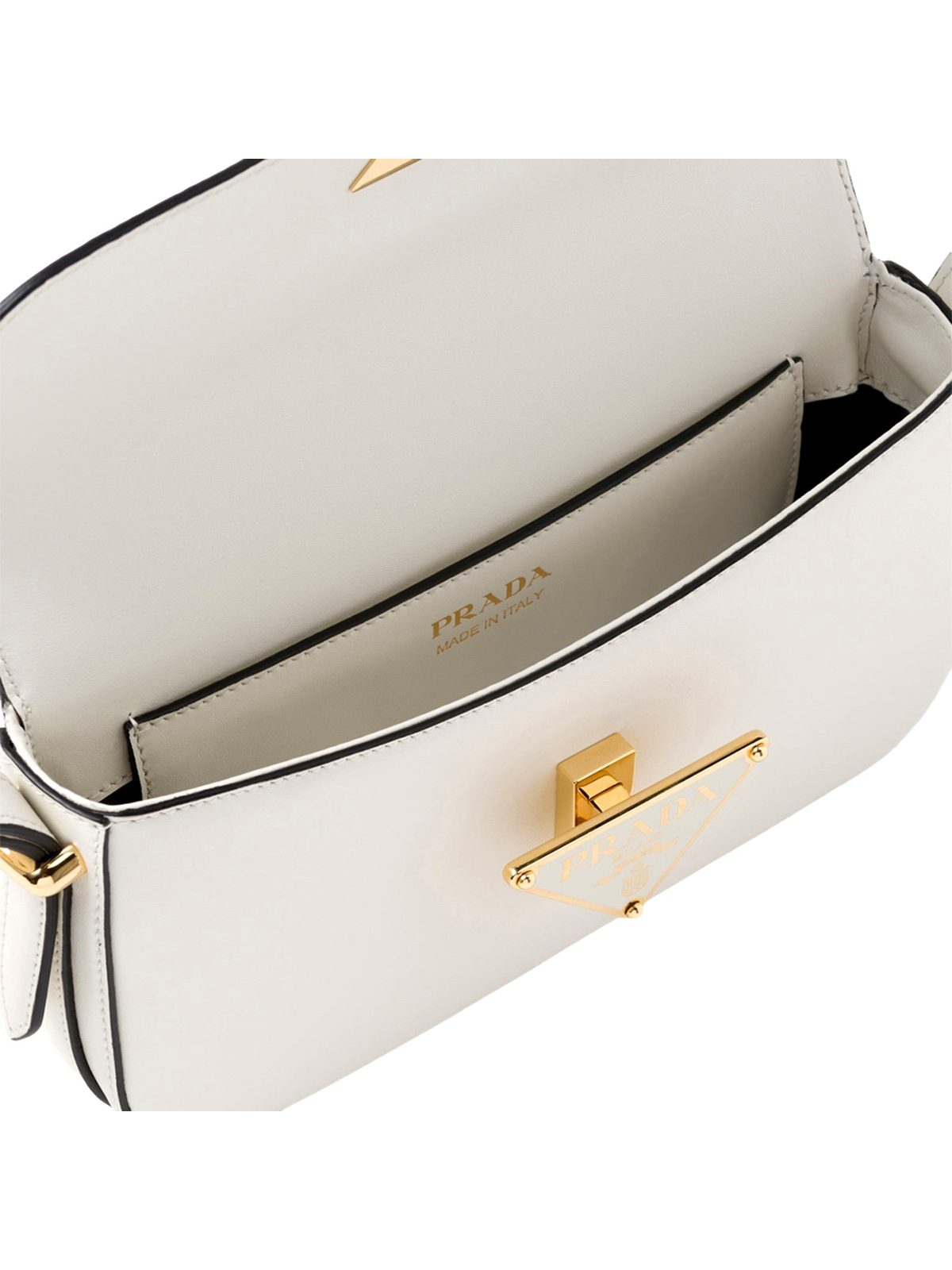 Prada Embleme Triangle Logo Soft Calfskin Crossbody Bag White