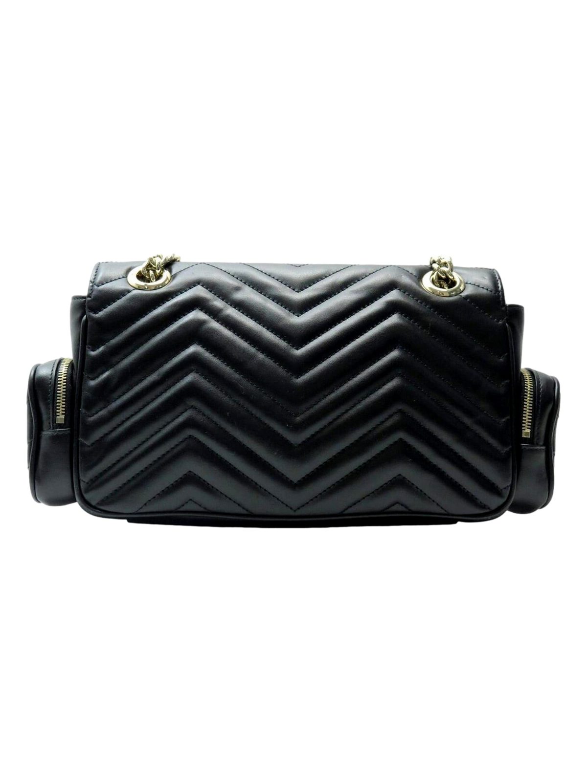 Gucci GG Marmont Dual Compartment Black Leather Shoulder Bag Gold Logo