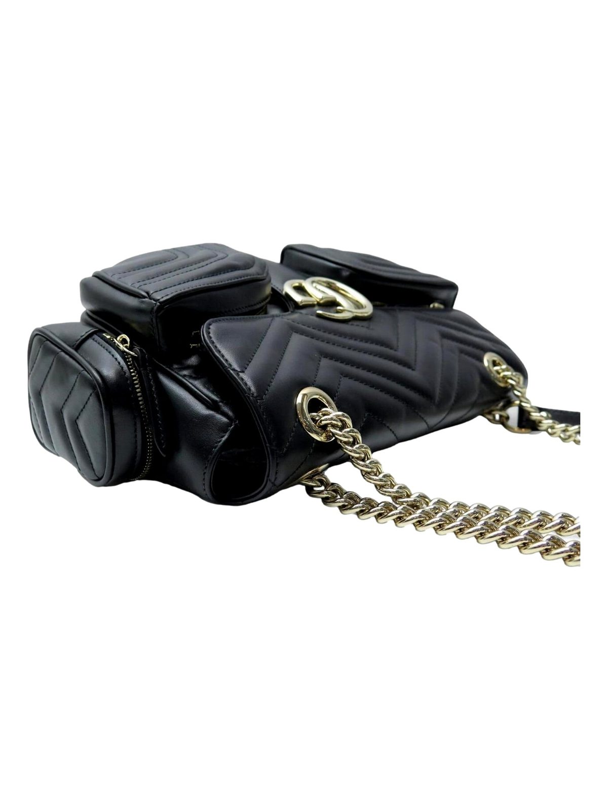 Gucci GG Marmont Dual Compartment Black Leather Shoulder Bag Gold Logo