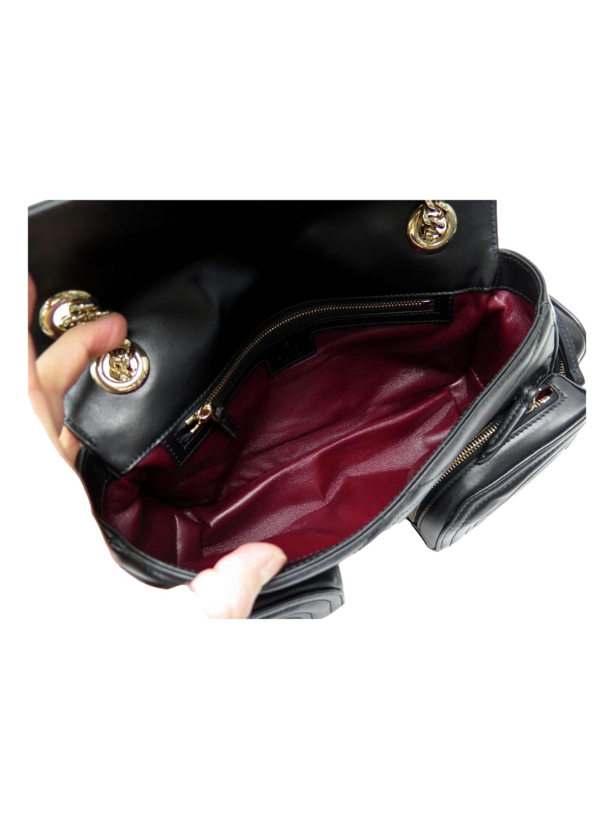 Gucci GG Marmont Dual Compartment Black Leather Shoulder Bag Gold Logo