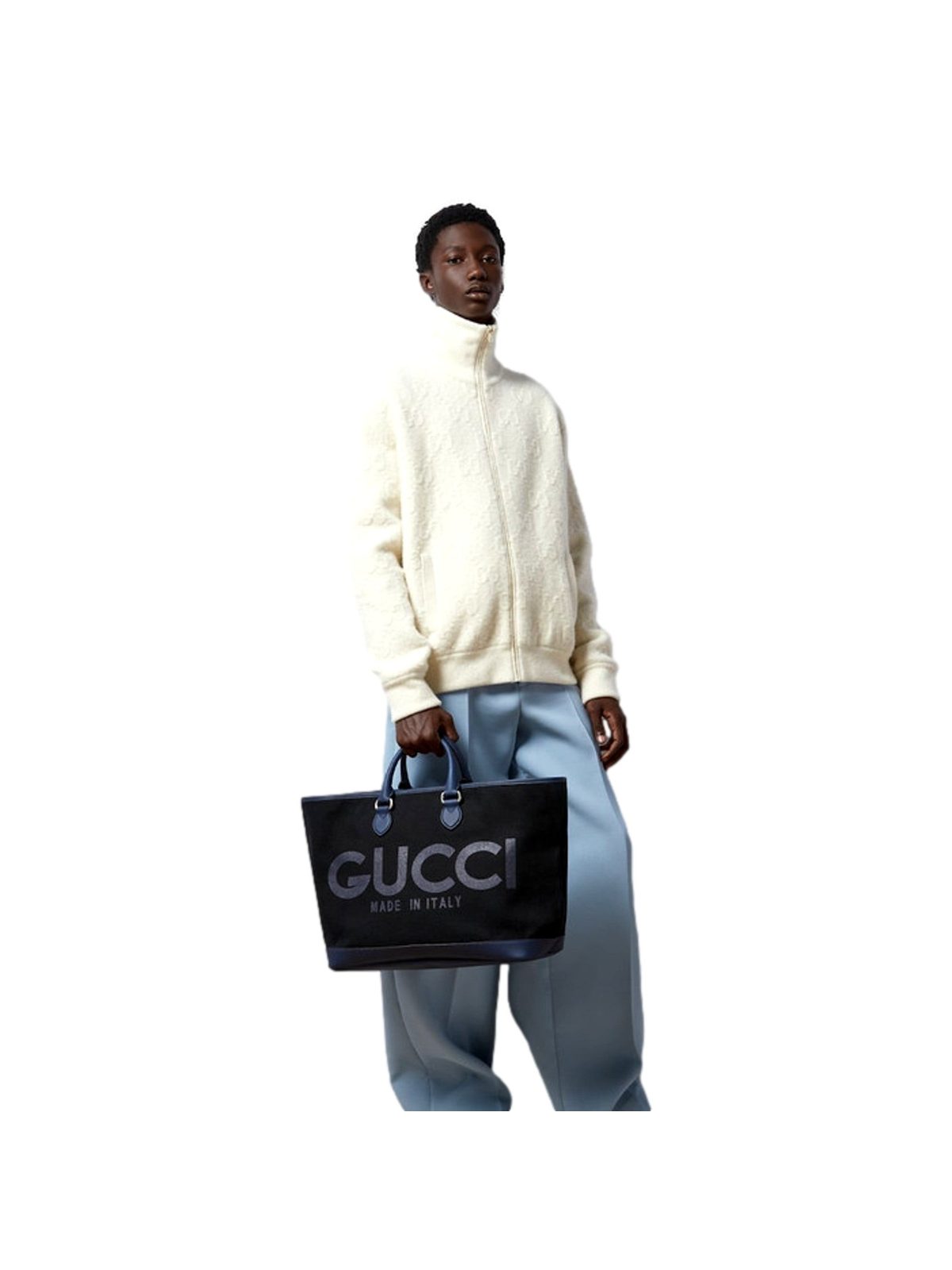 Gucci GG Supreme Canvas Black Navy Leather Large Tote Bag