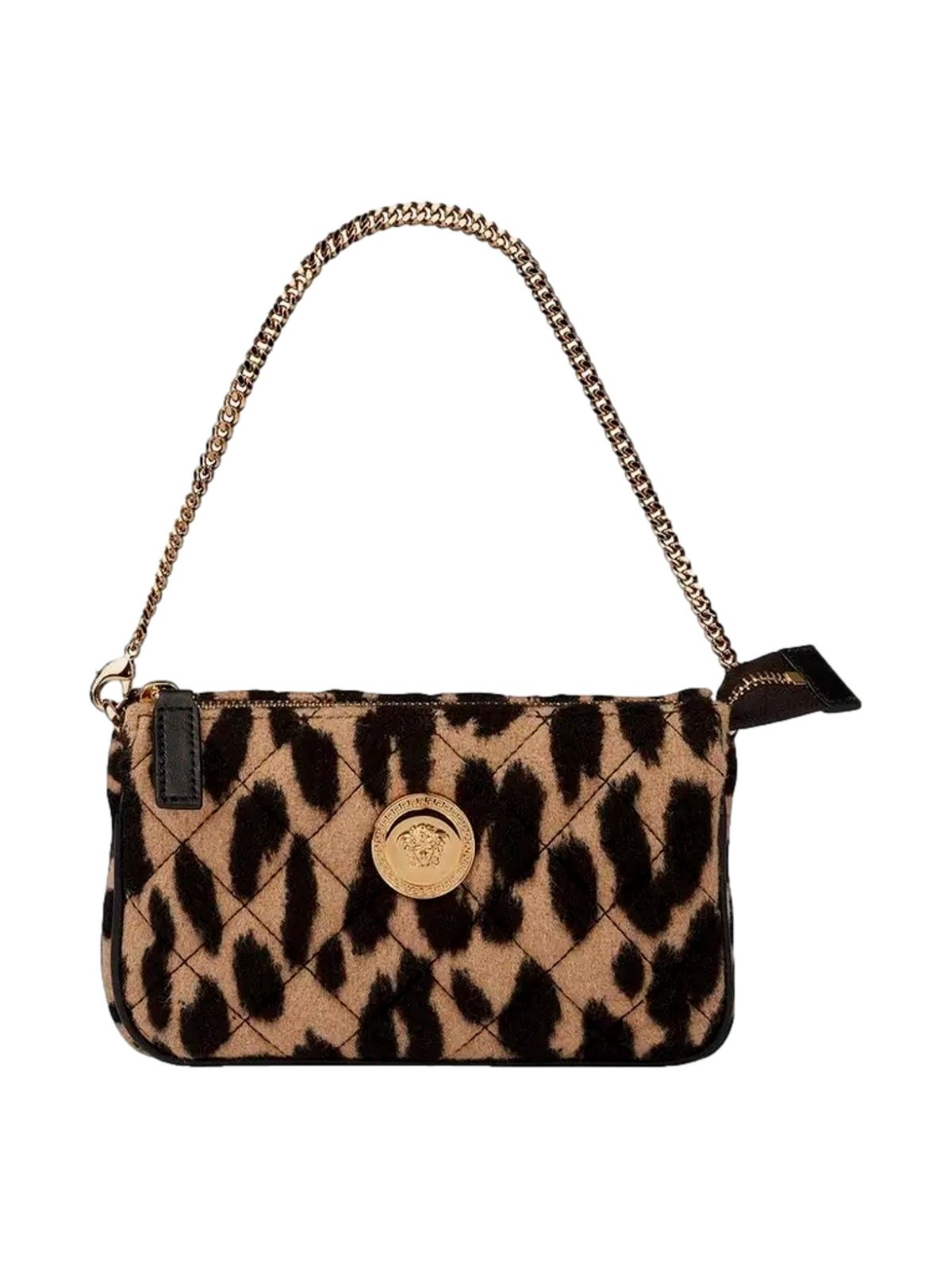 Versace Leopard Print Fur Mini Shoulder Bag Gold Medusa Chain Designer Handbag