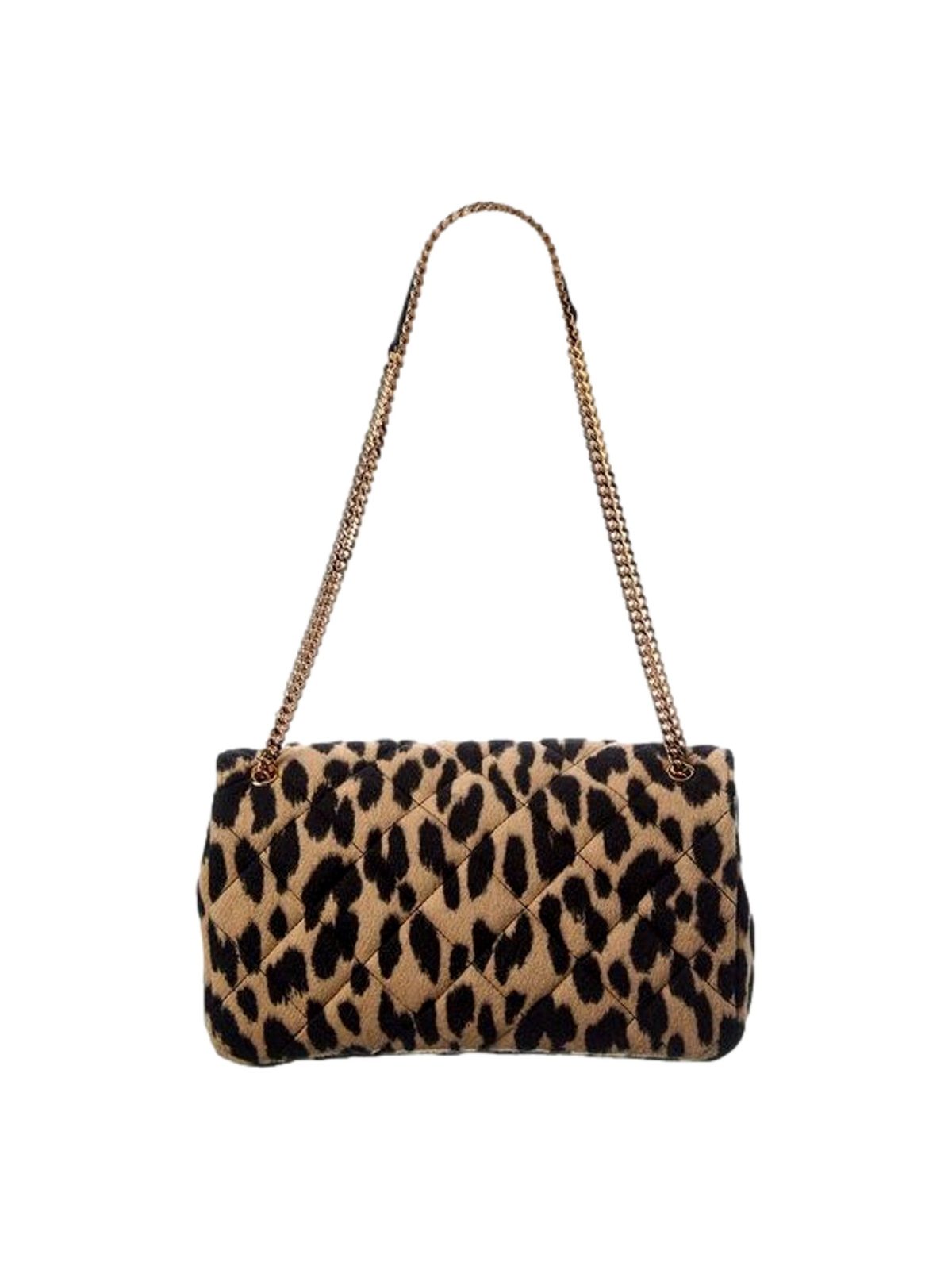 Versace Leopard Print Wool Leather Shoulder Bag Gold Medallion Chain Strap