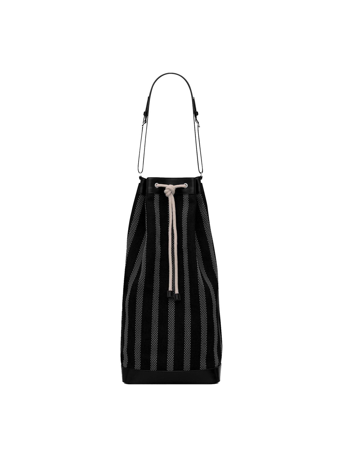 Saint Laurent Canvas Leather Trim Oversized Drawstring Bucket Bag Black