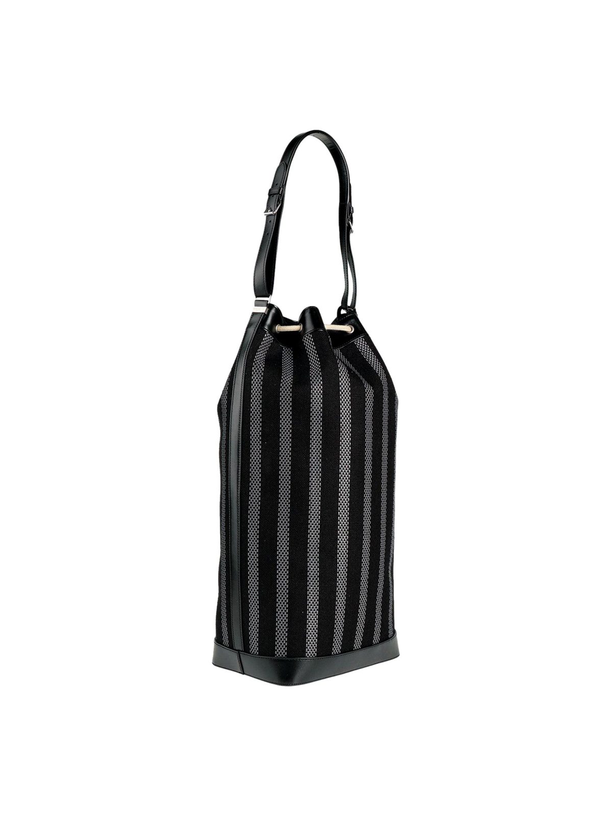 Saint Laurent Canvas Leather Trim Oversized Drawstring Bucket Bag Black