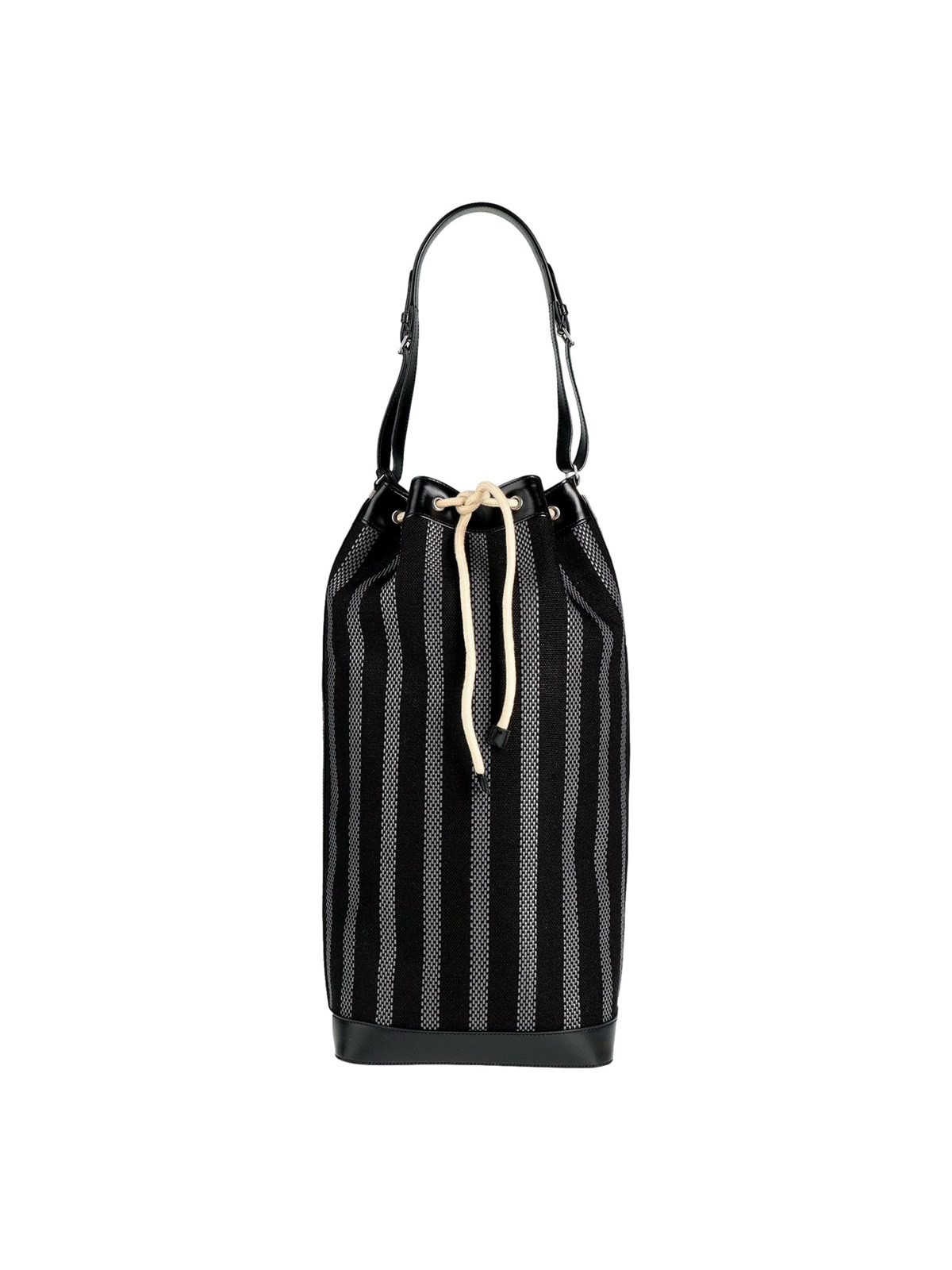 Saint Laurent Canvas Leather Trim Oversized Drawstring Bucket Bag Black