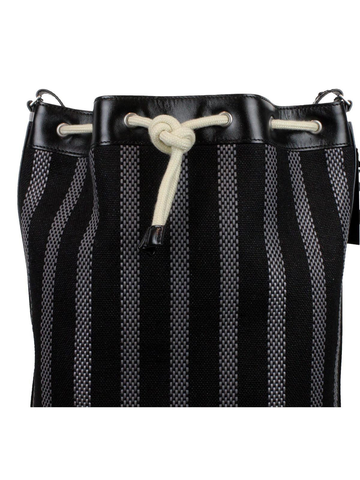 Saint Laurent Canvas Leather Trim Oversized Drawstring Bucket Bag Black