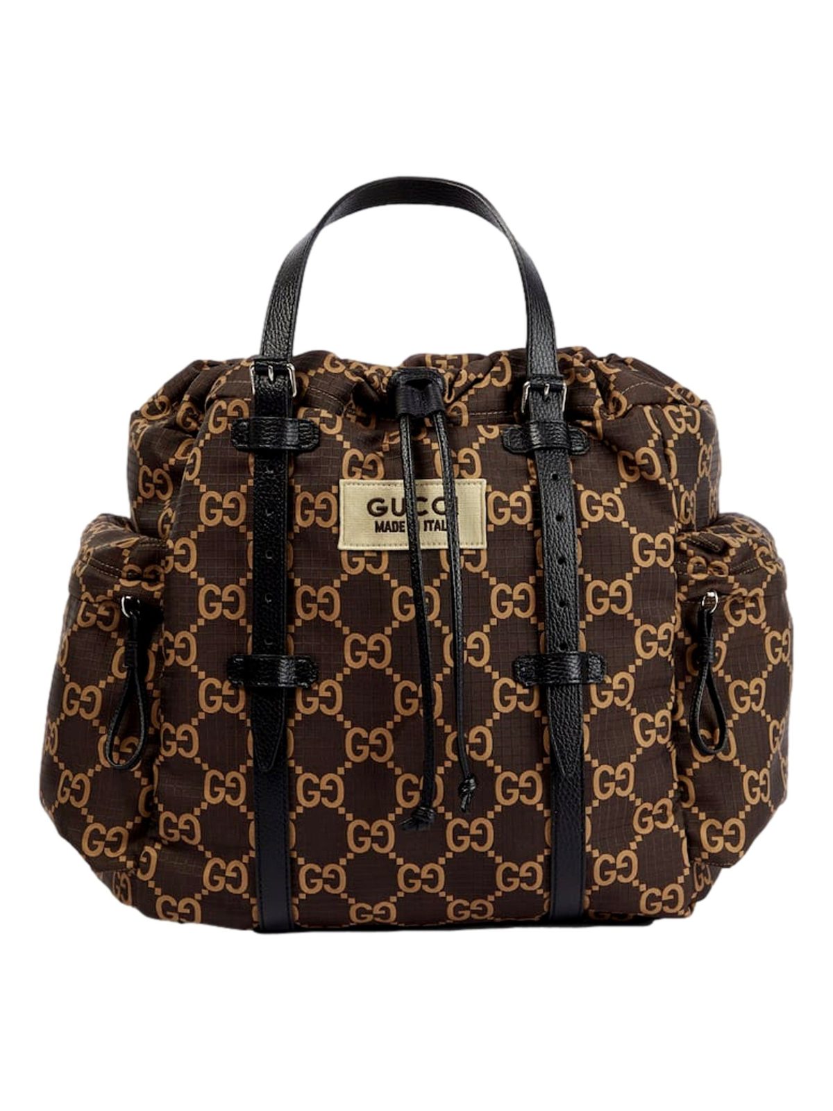 Gucci GG Monogram Utility Tote Bag Brown Ripstop Canvas Leather Trim