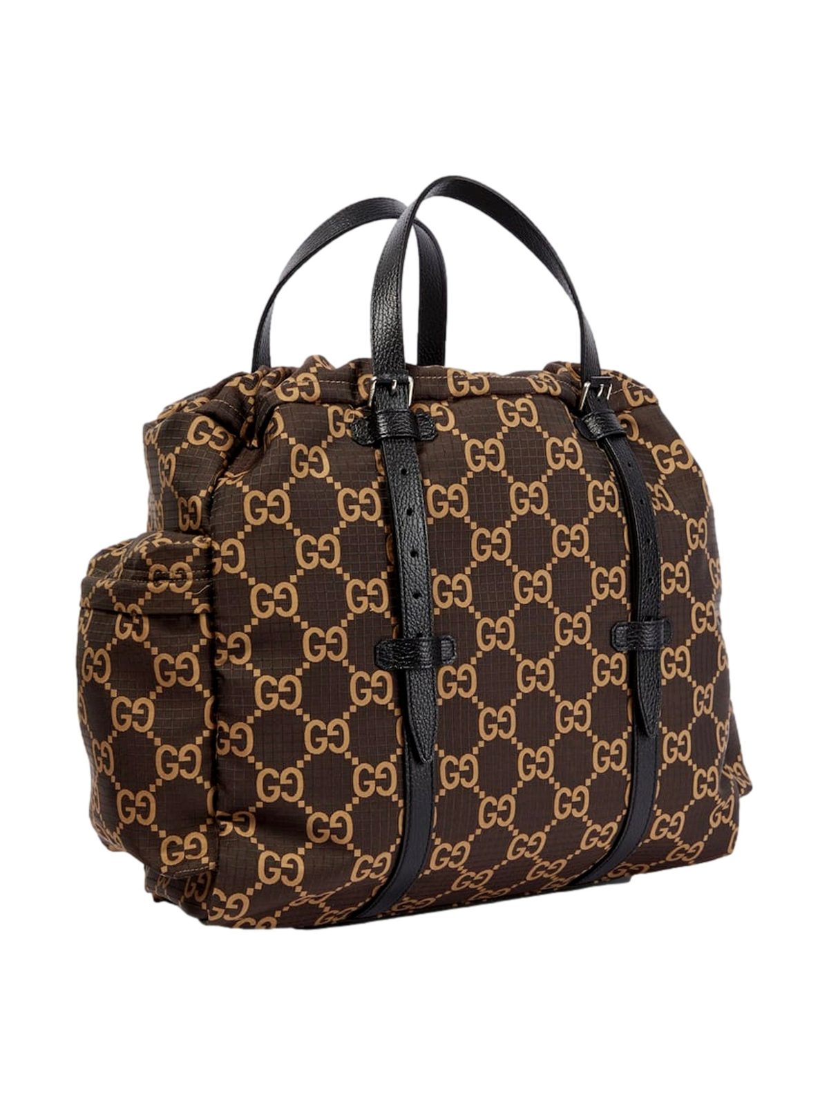 Gucci GG Monogram Utility Tote Bag Brown Ripstop Canvas Leather Trim