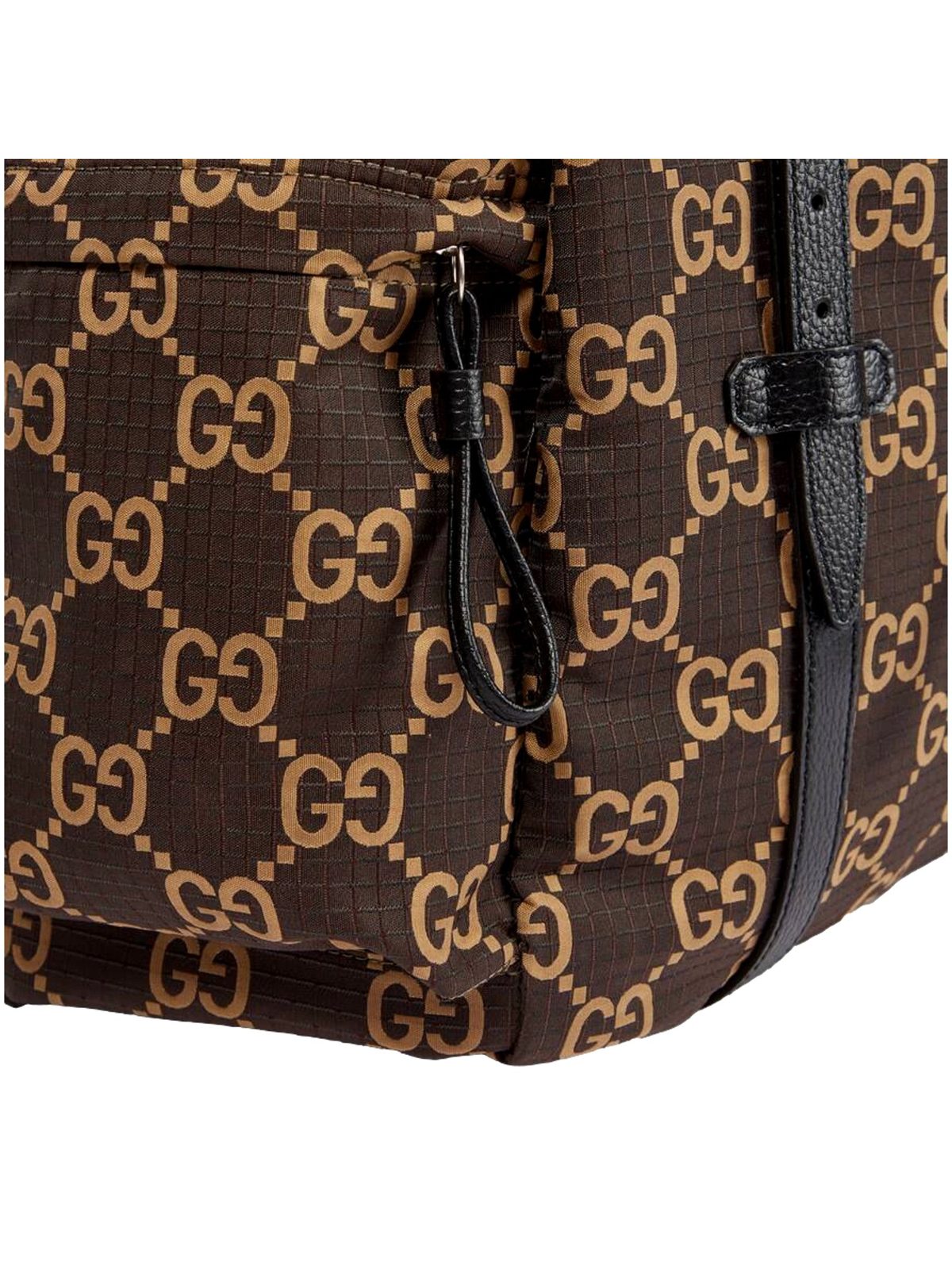 Gucci GG Monogram Utility Tote Bag Brown Ripstop Canvas Leather Trim