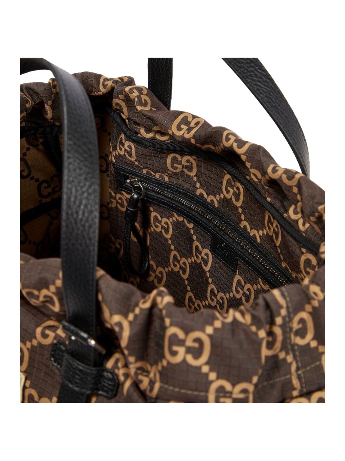 Gucci GG Monogram Utility Tote Bag Brown Ripstop Canvas Leather Trim