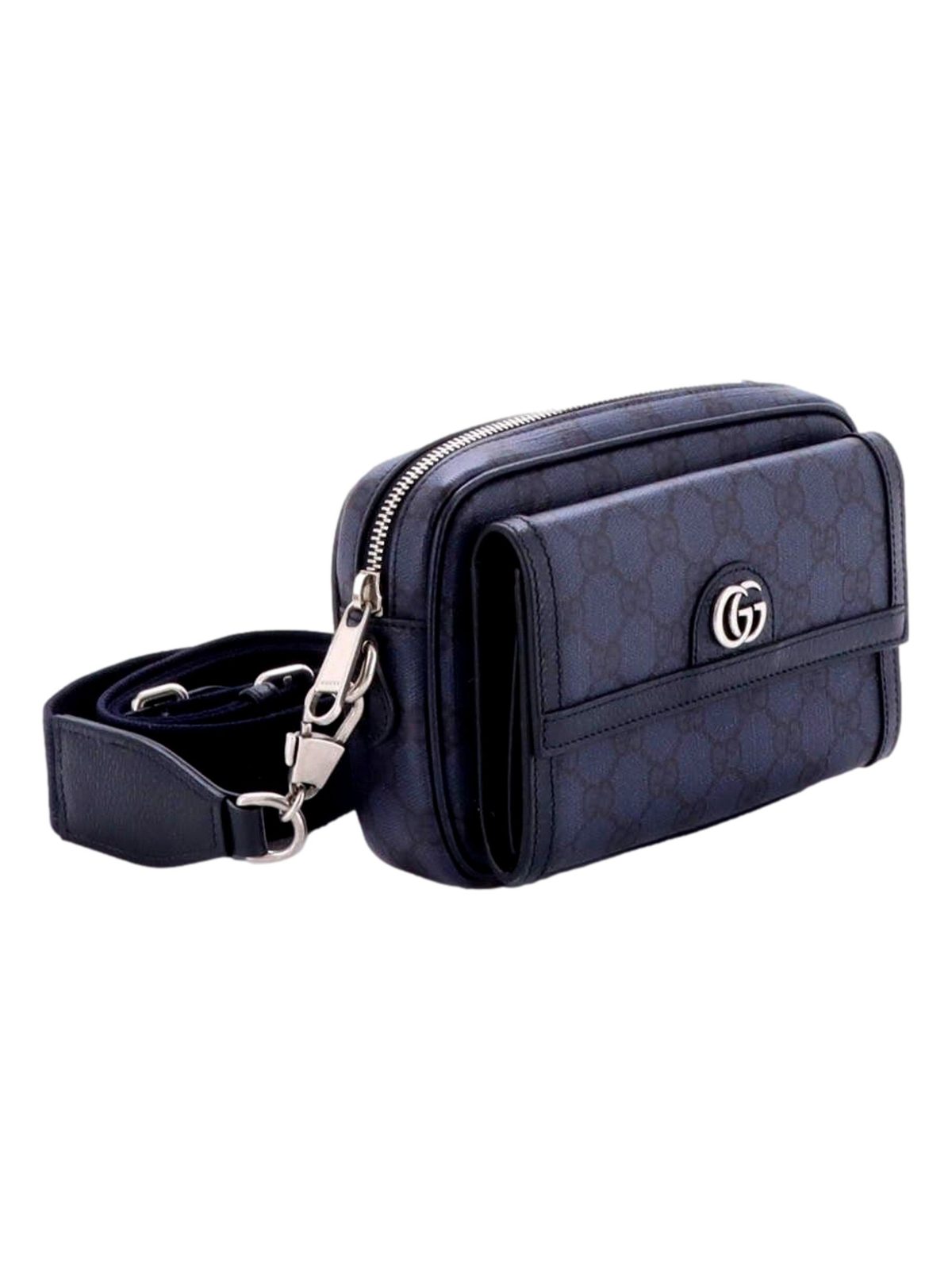 Gucci Ophidia Front Pocket Mini Camera Bag Navy Blue GG Coated Canvas