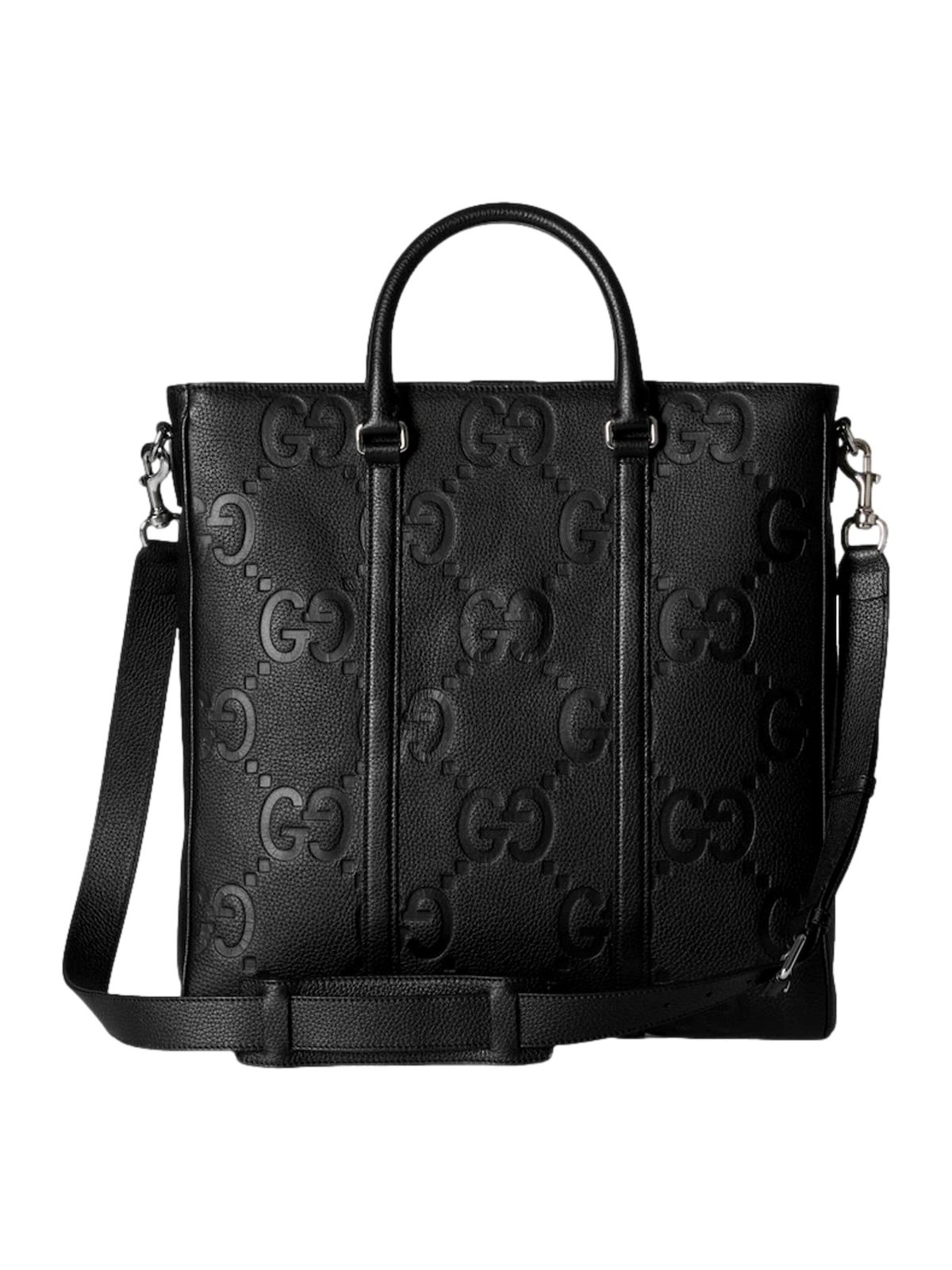Gucci Jumbo GG Embossed Black Leather Tote Bag Large Monogram Handbag