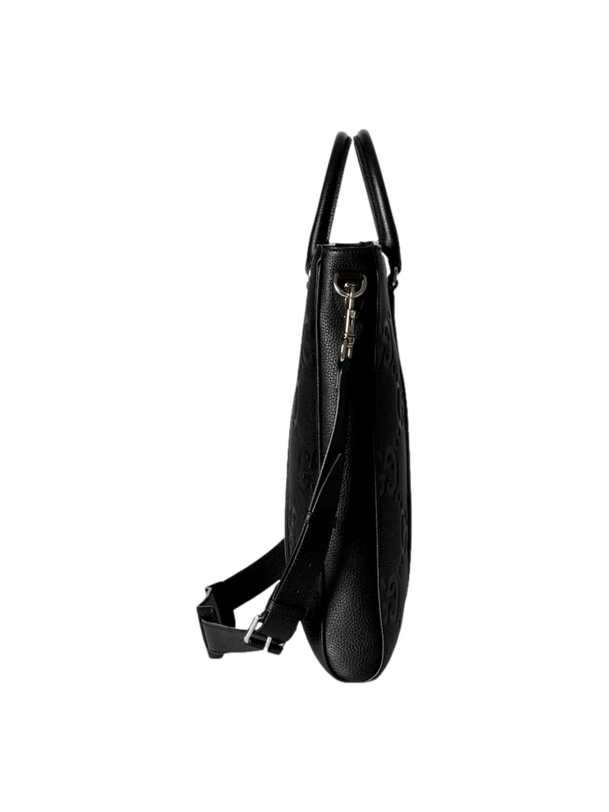 Gucci Jumbo GG Embossed Black Leather Tote Bag Large Monogram Handbag