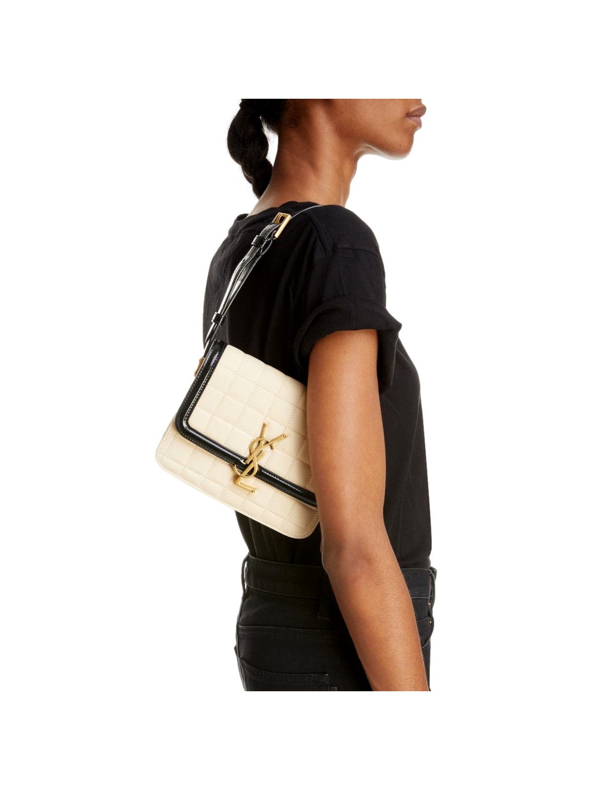 Saint Laurent YSL Solferino Ivory Quilted Suede Leather Shoulder Bag