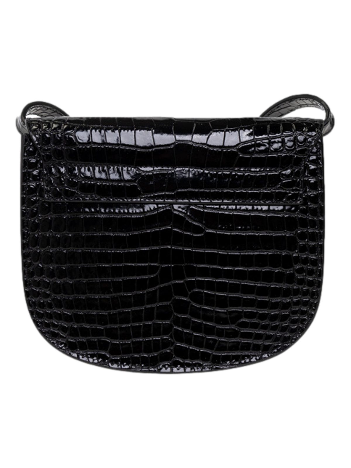 Saint Laurent Small Kaia Croc Embossed Leather Crossbody Bag Black