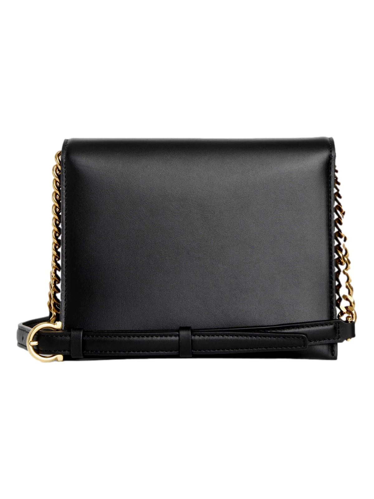 Ferragamo Trifolio Black Leather Flap Crossbody Bag Gold Gancini Designer