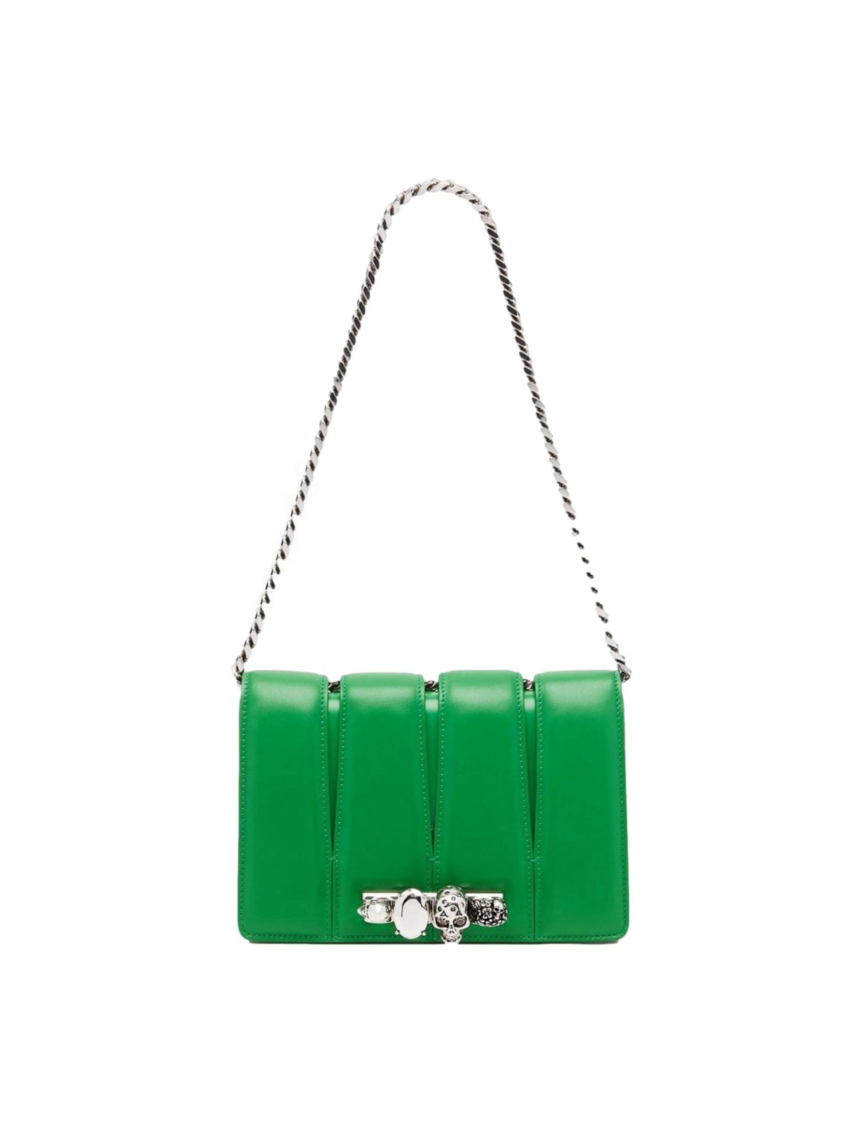 Alexander McQueen The Slash Skull Ring Clutch Bright Green Smooth Leather Silver Hardware