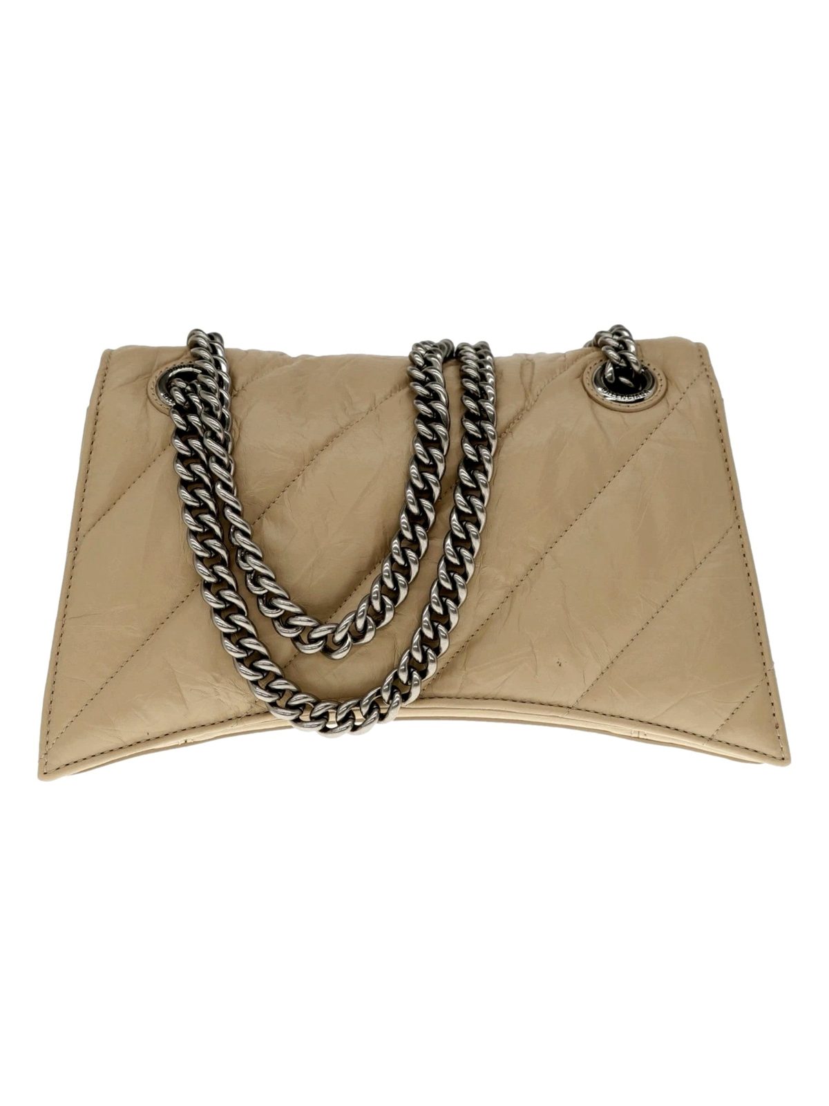 Balenciaga Crush Quilted Leather Chain Shoulder Bag Taupe Silver Hardware