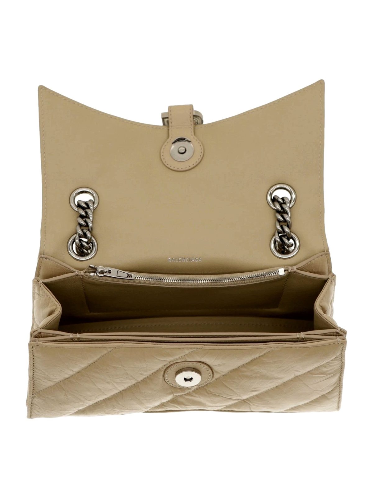 Balenciaga Crush Quilted Leather Chain Shoulder Bag Taupe Silver Hardware