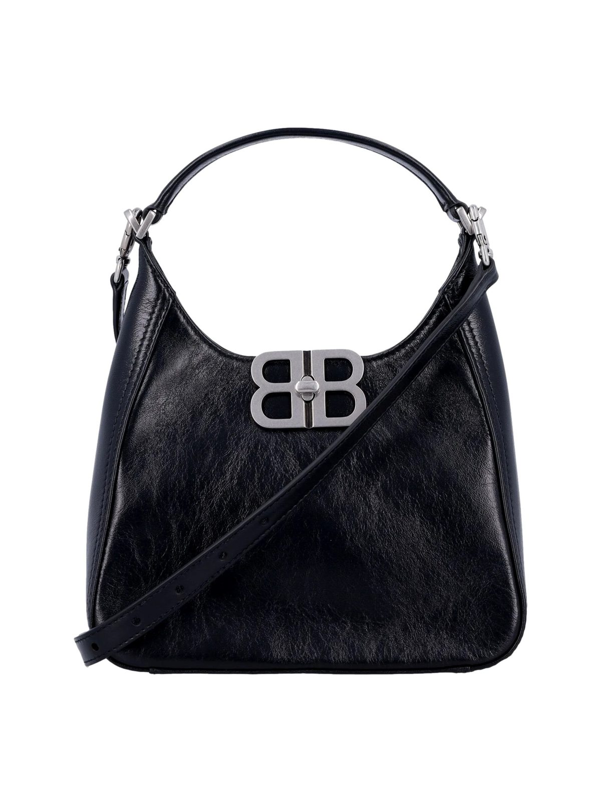 Balenciaga BB Soft Hobo Mini Black Smooth Calfskin Leather Shoulder Crossbody Bag