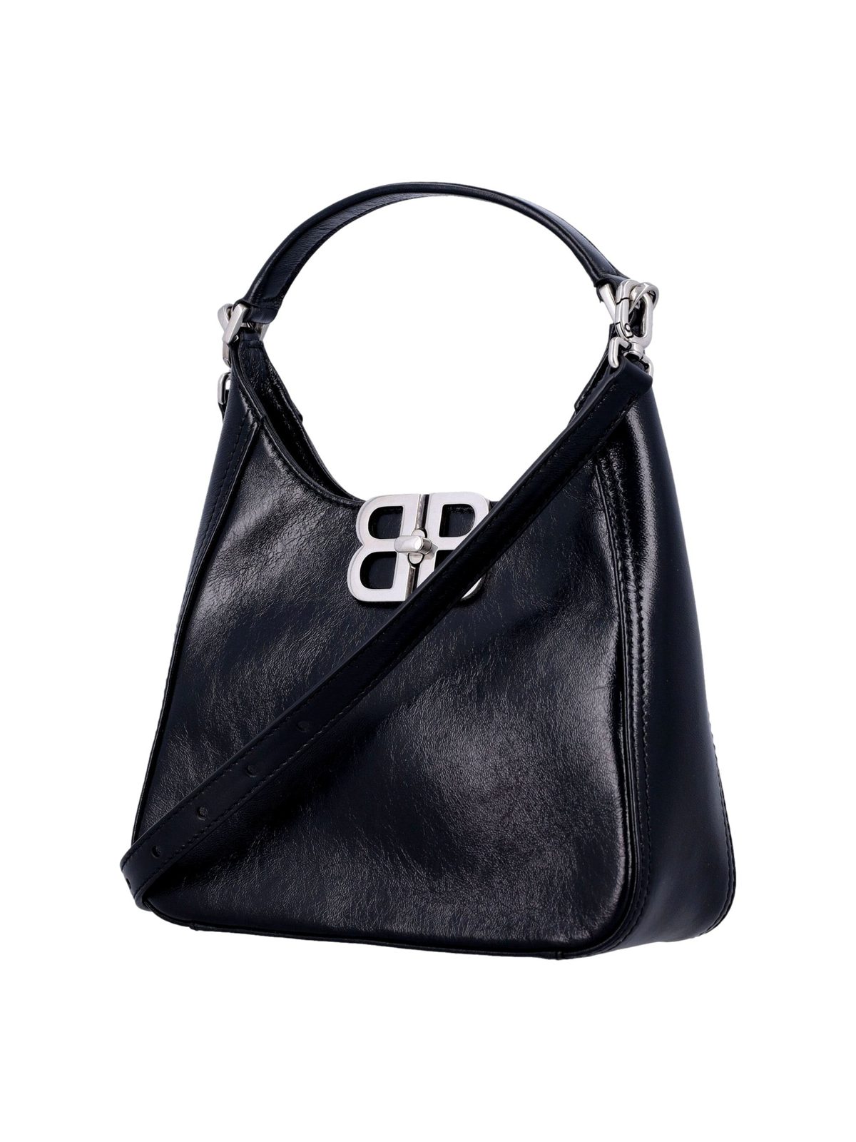 Balenciaga BB Soft Hobo Mini Black Smooth Calfskin Leather Shoulder Crossbody Bag