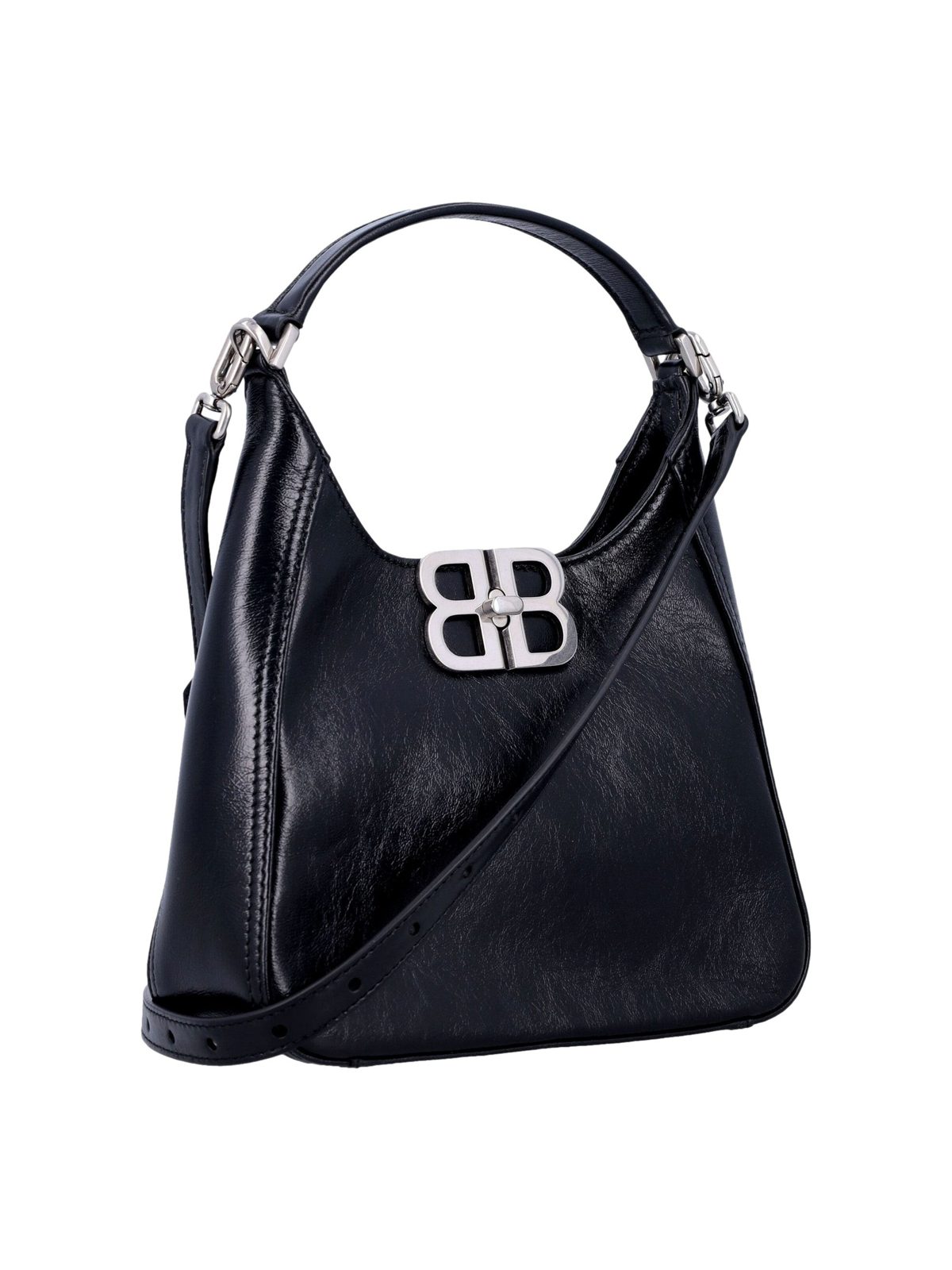 Balenciaga BB Soft Hobo Mini Black Smooth Calfskin Leather Shoulder Crossbody Bag