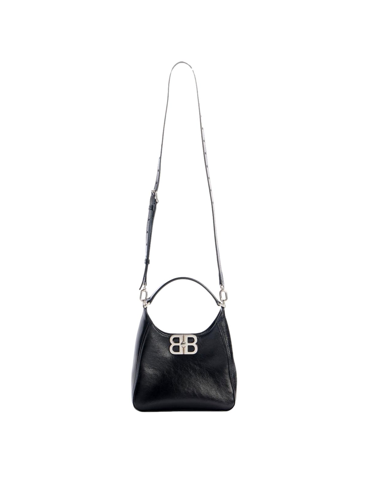 Balenciaga BB Soft Hobo Mini Black Smooth Calfskin Leather Shoulder Crossbody Bag