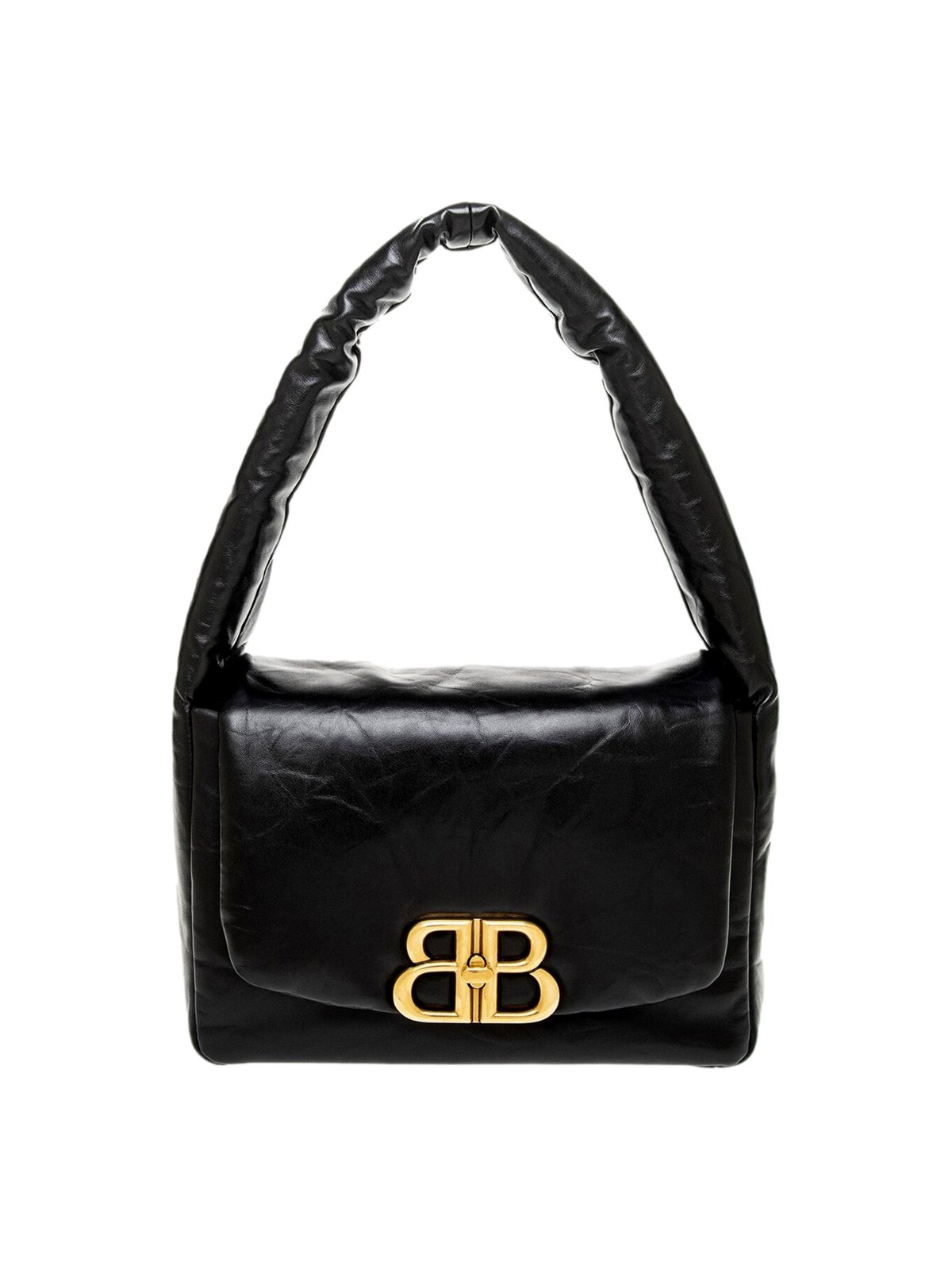 Balenciaga Monaco Soft Nappa Leather Shoulder Bag Black Gold Hardware