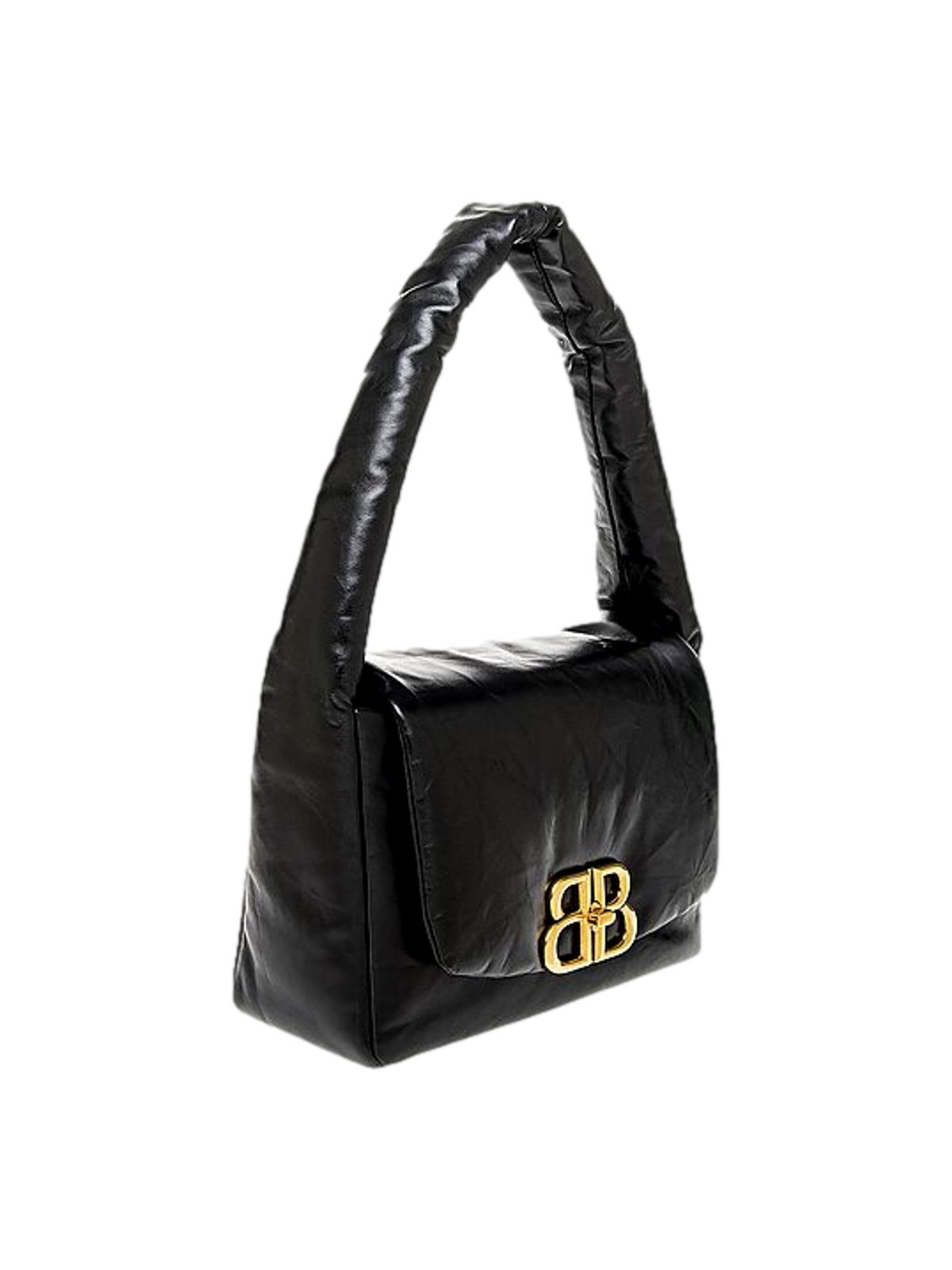 Balenciaga Monaco Soft Nappa Leather Shoulder Bag Black Gold Hardware