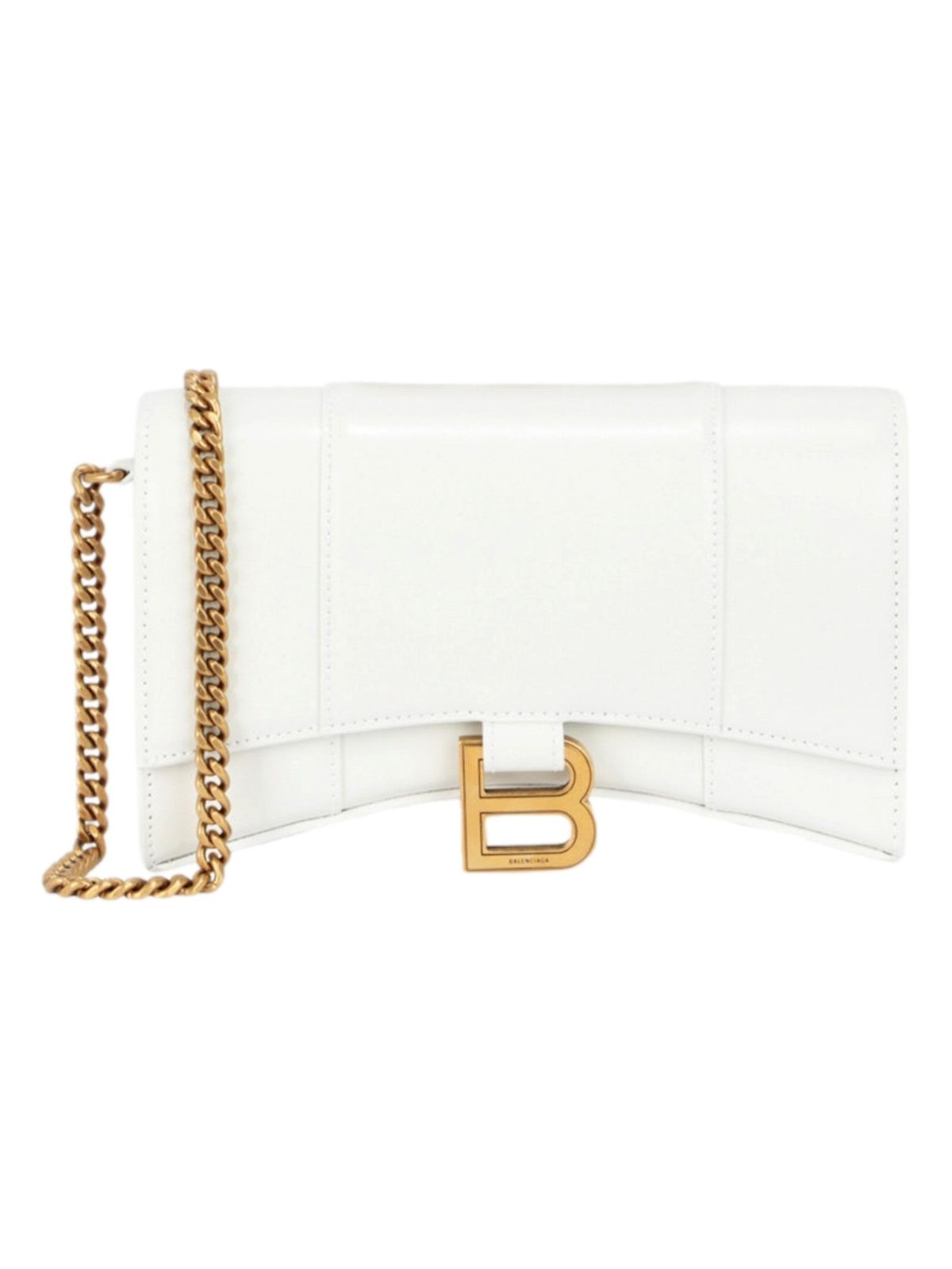 Balenciaga Hourglass White Smooth Calfskin Leather Wallet on Chain Crossbody Bag