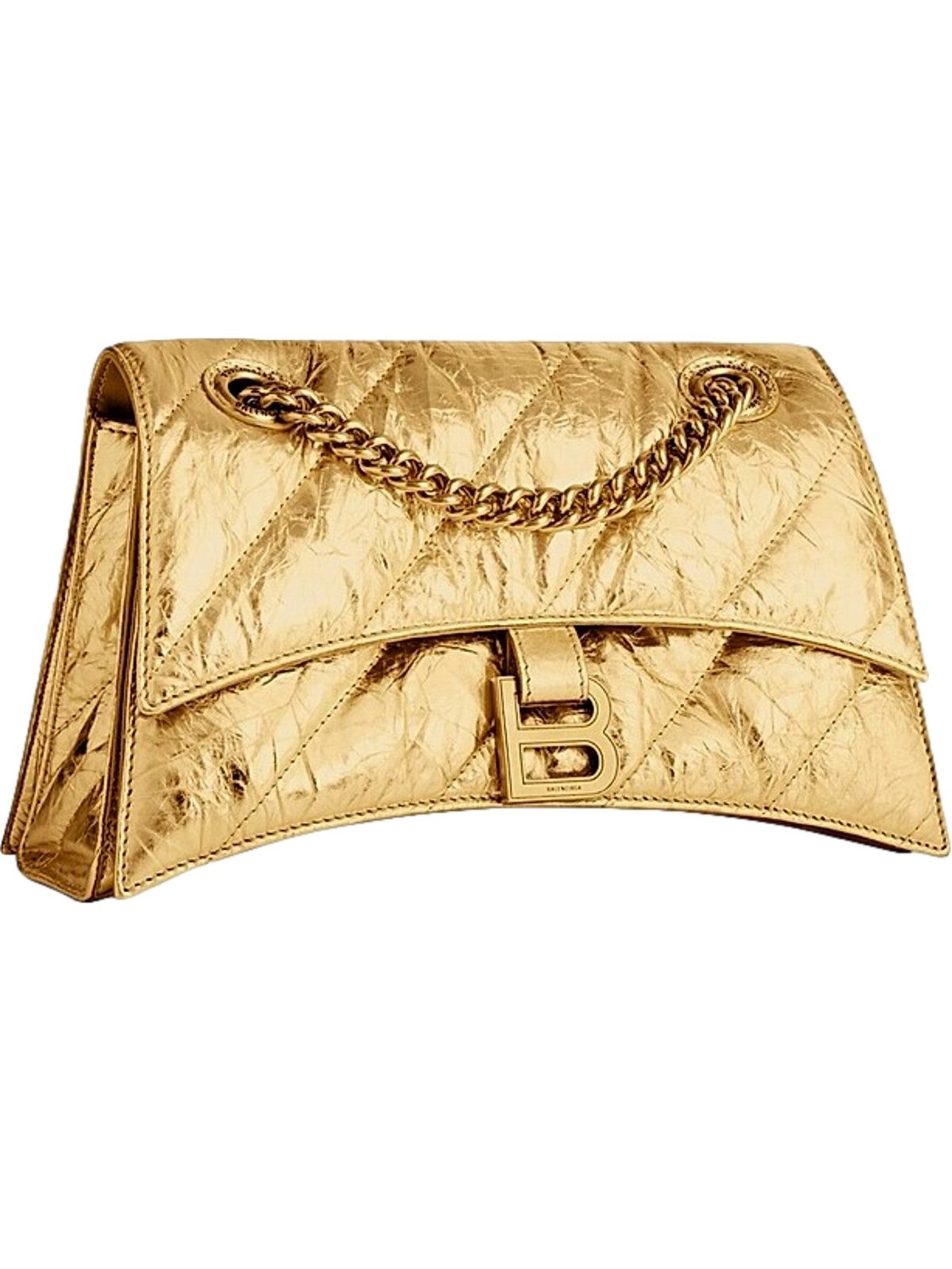 Balenciaga Crush Quilted Metallic Gold Leather Mini Crossbody Chain Bag Gold Hardware
