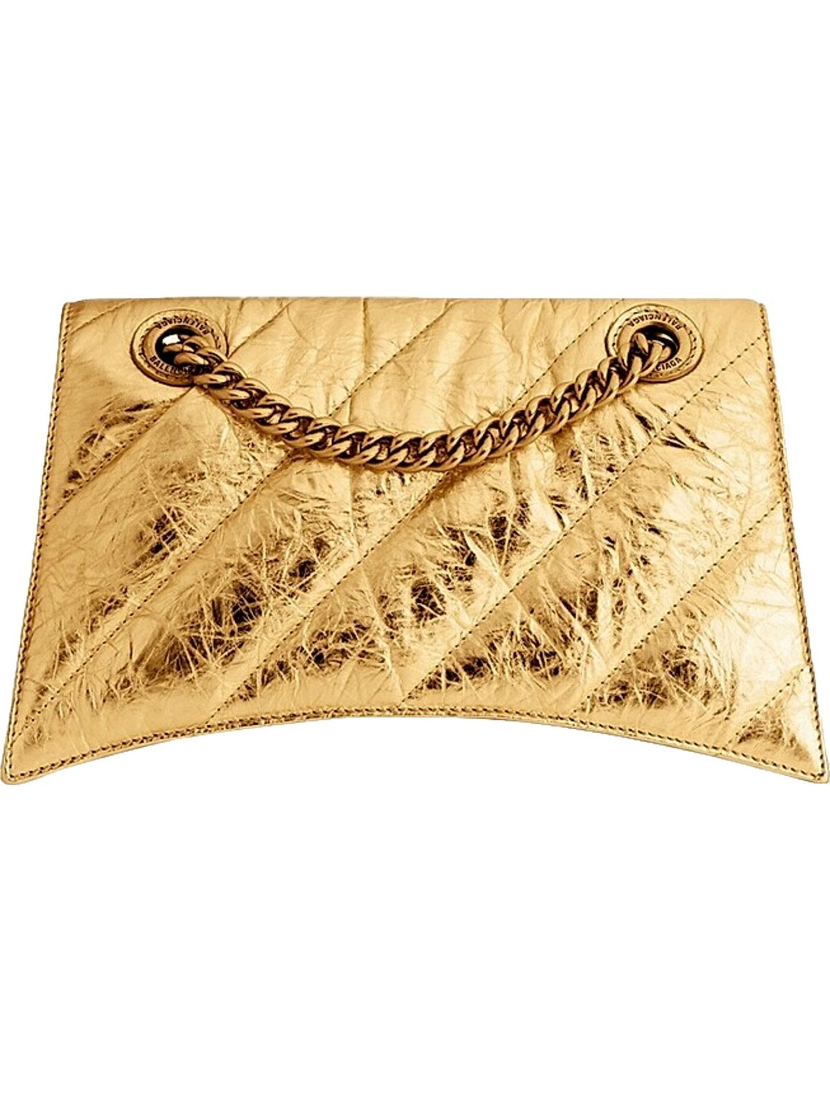 Balenciaga Crush Quilted Metallic Gold Leather Mini Crossbody Chain Bag Gold Hardware