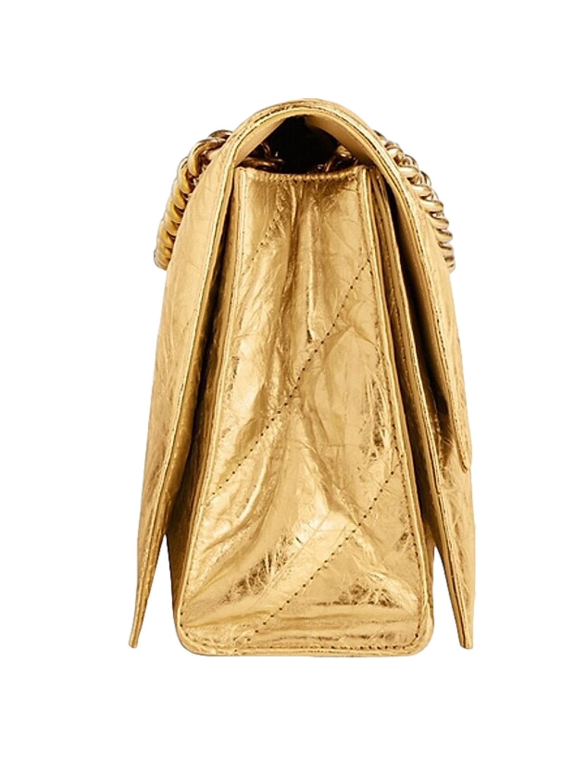 Balenciaga Crush Quilted Metallic Gold Leather Mini Crossbody Chain Bag Gold Hardware