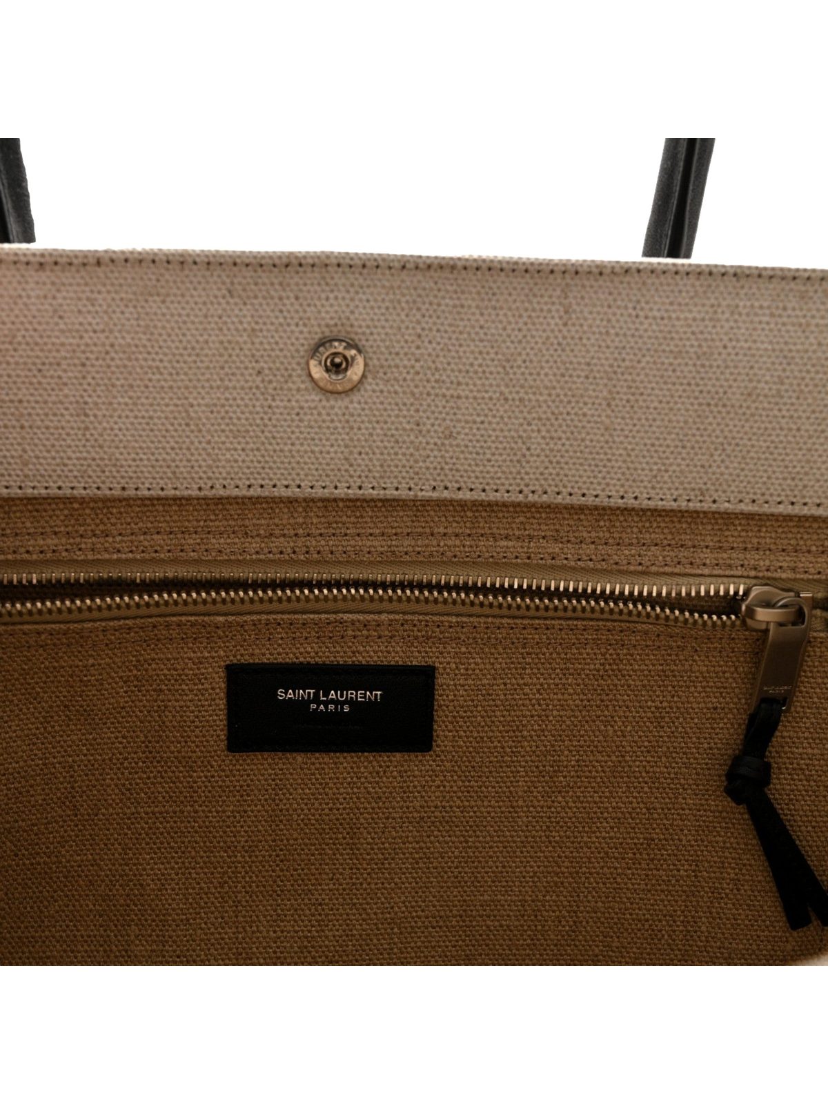 Saint Laurent Rive Gauche Large Tote in Natural Beige Canvas with Black Top Handles