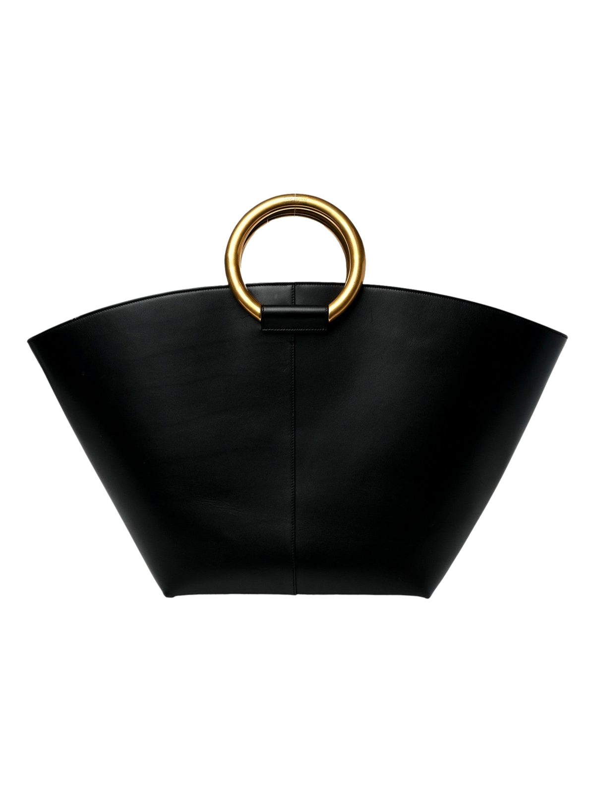 Saint Laurent Maxi Ring Handle Tote in Black Smooth Leather with Gold-Tone Ring Hardware Large
