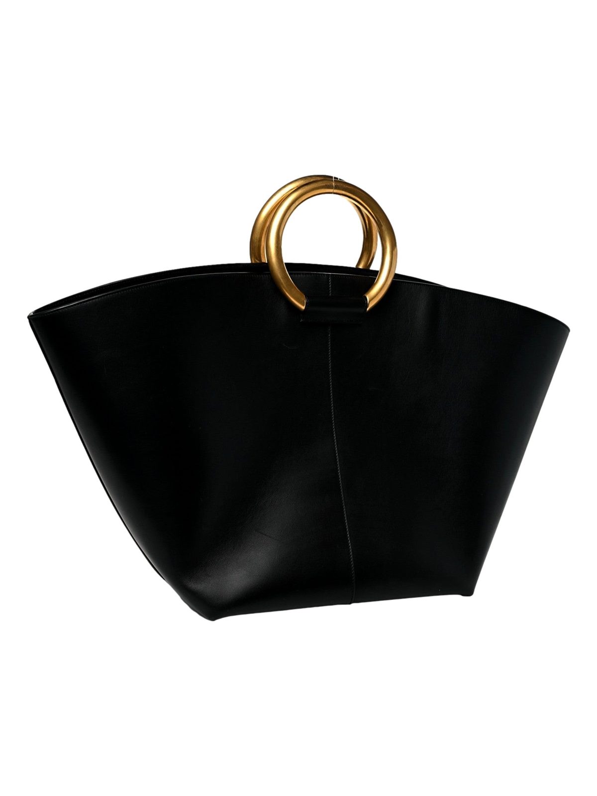 Saint Laurent Maxi Ring Handle Tote in Black Smooth Leather with Gold-Tone Ring Hardware Large