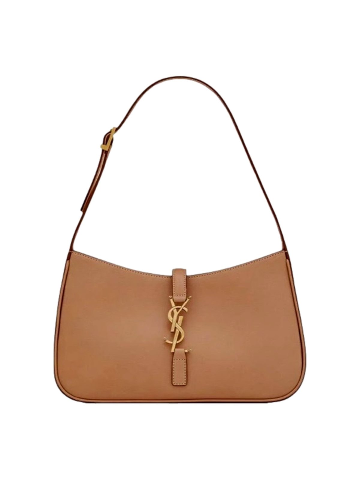 Saint Laurent Le 5 A 7 Small Beige Leather YSL Hobo Shoulder Bag Gold Logo
