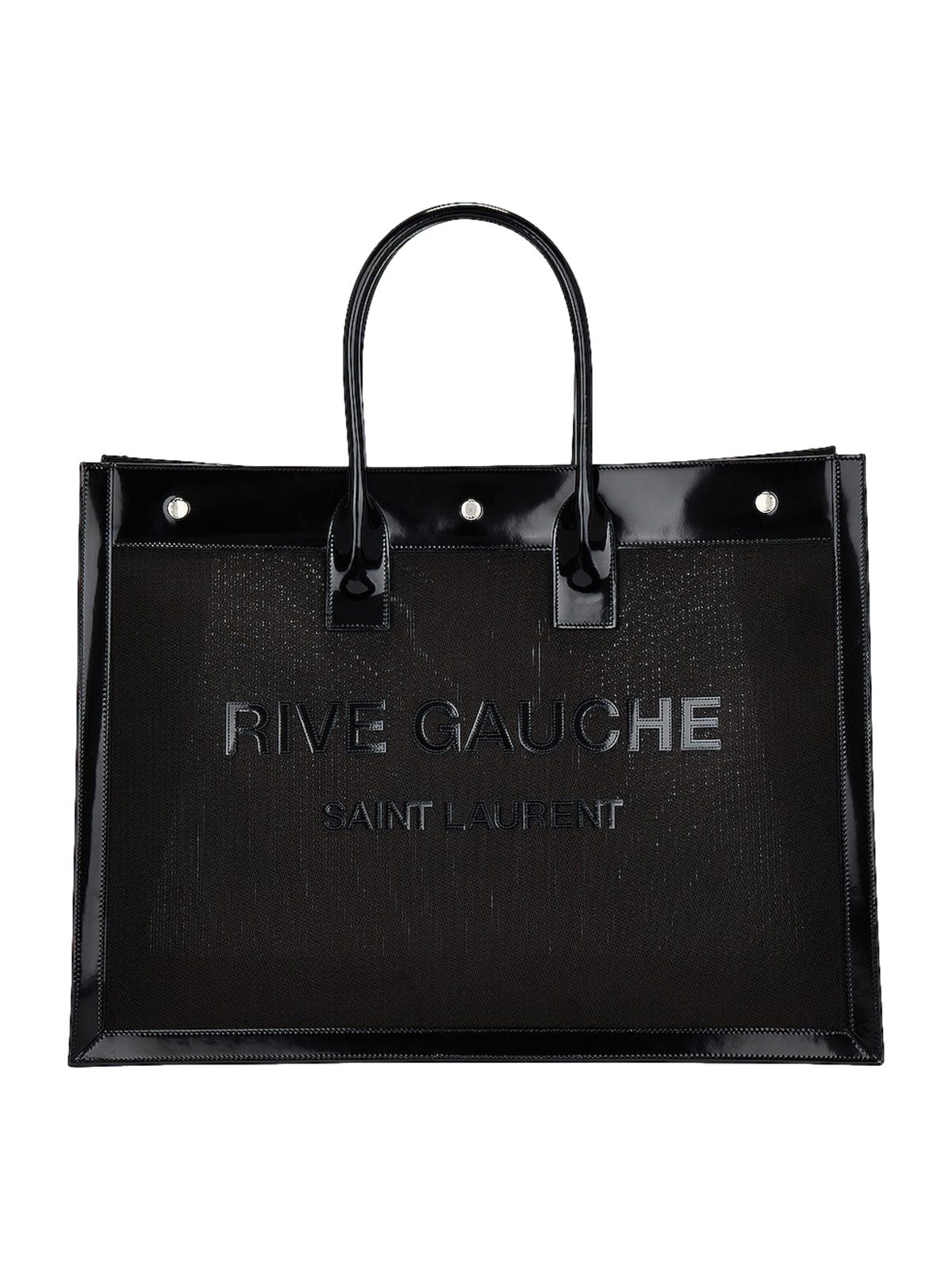 Saint Laurent Rive Gauche Large Tote Bag Black Nylon Leather Trim Silver Hardware