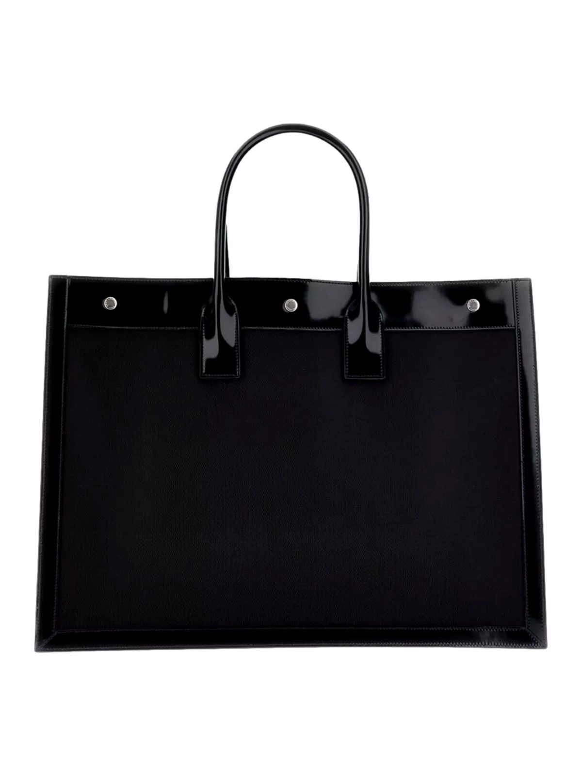 Saint Laurent Rive Gauche Large Tote Bag Black Nylon Leather Trim Silver Hardware