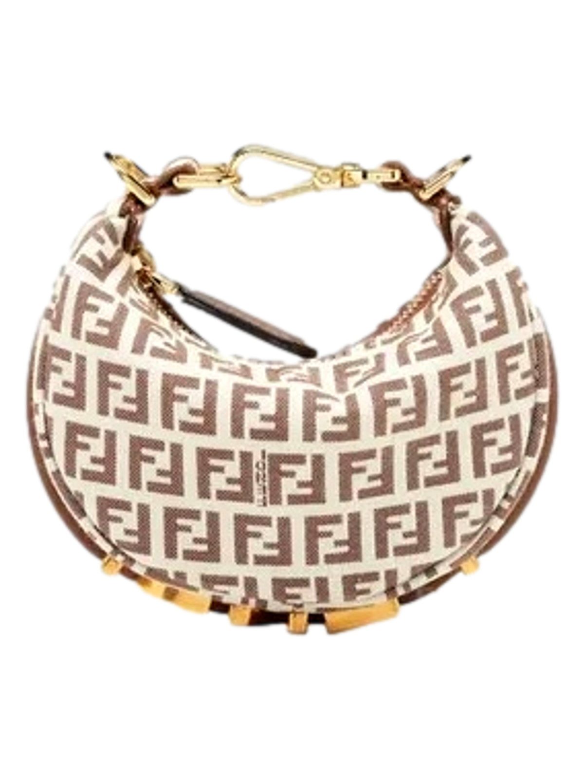 Fendi Fendigraphy Nano Hobo FF Canvas Leather Mini Bag Brown and White