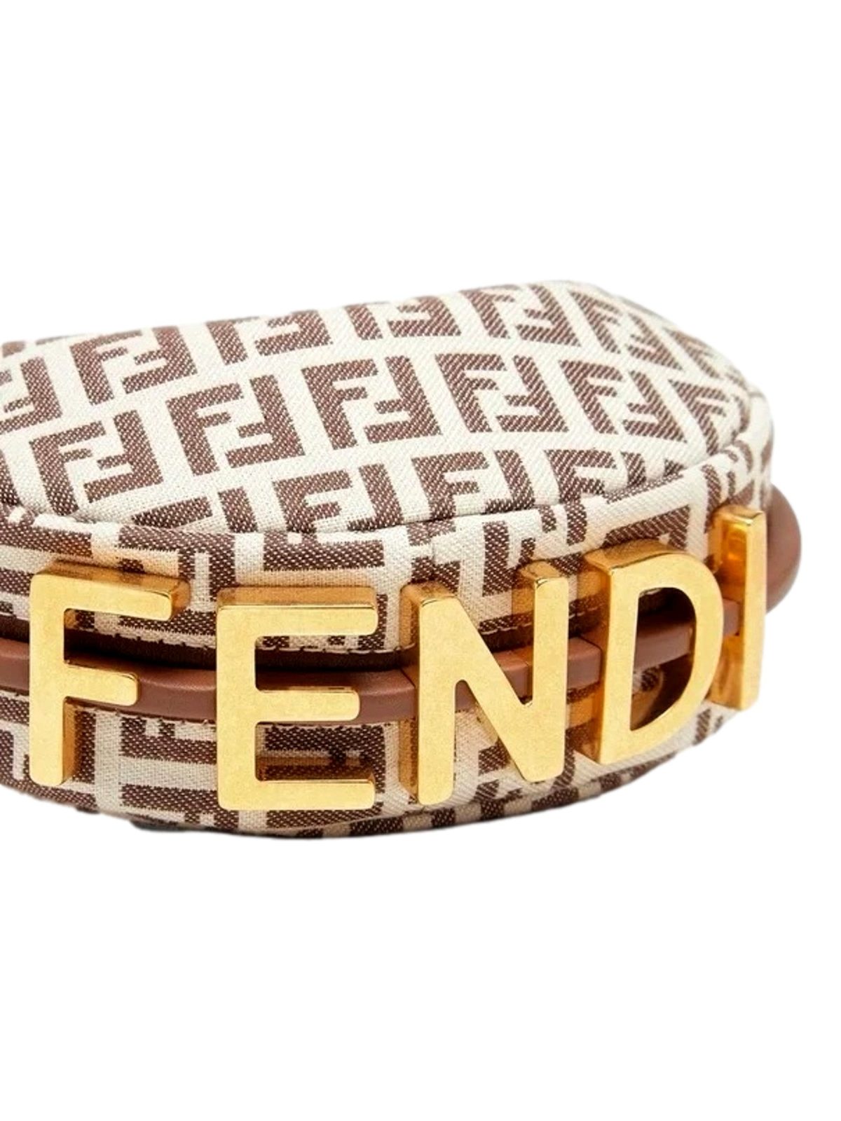 Fendi Fendigraphy Nano Hobo FF Canvas Leather Mini Bag Brown and White
