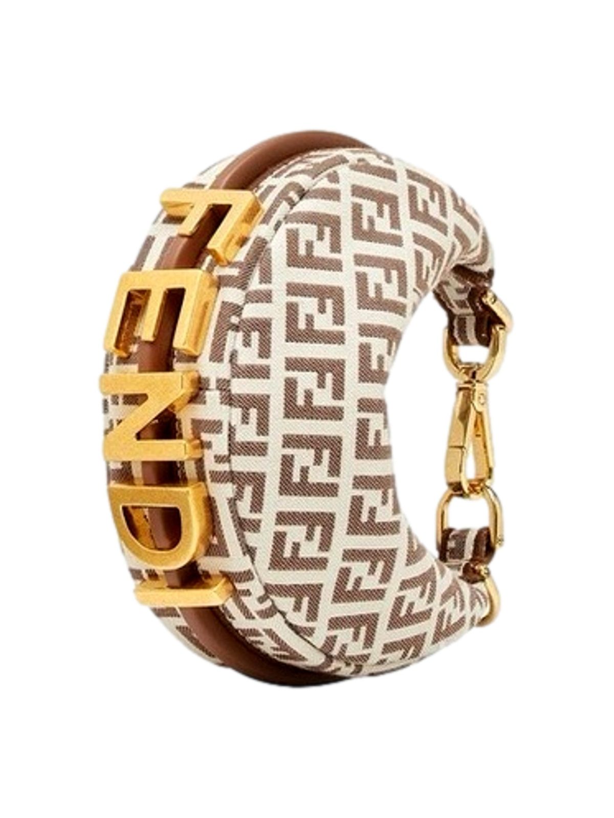 Fendi Fendigraphy Nano Hobo FF Canvas Leather Mini Bag Brown and White