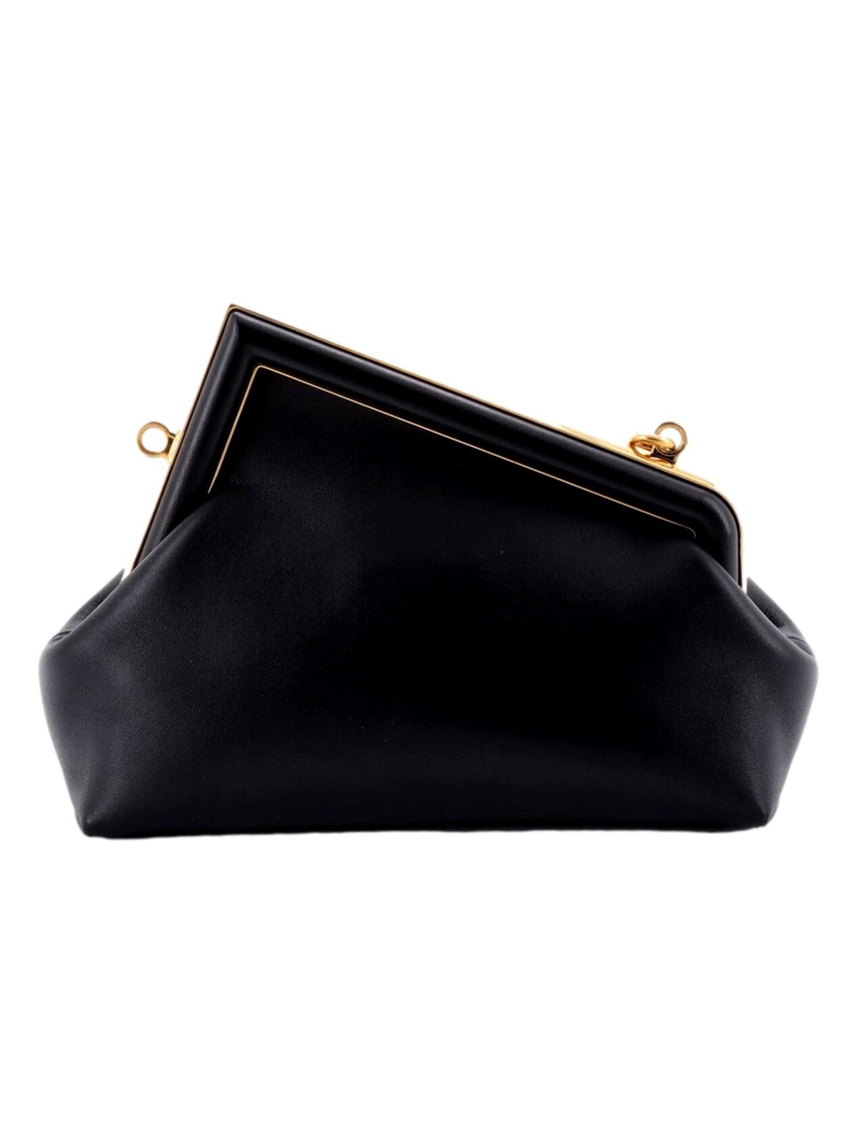Fendi First Midi Nappa Leather Clutch Crossbody Bag Nero Black Gold FF Logo