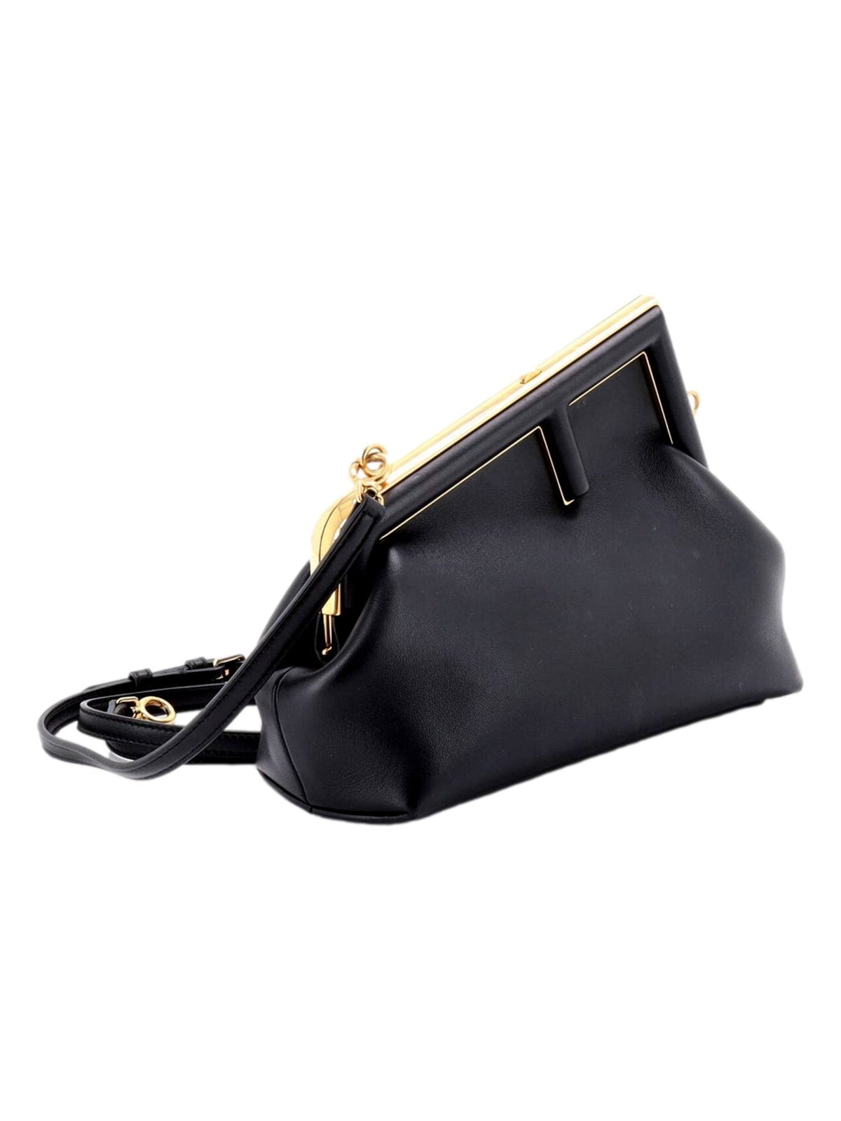 Fendi First Midi Nappa Leather Clutch Crossbody Bag Nero Black Gold FF Logo