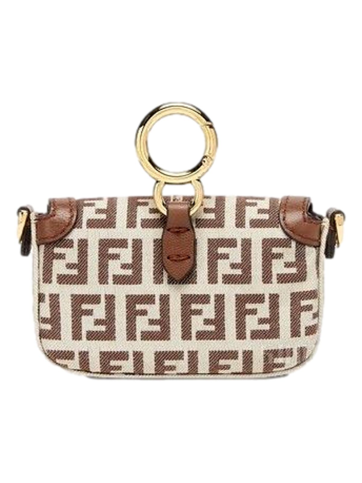 Fendi FF Canvas Nano Baguette Charm Crossbody Bag Brown White Gold Hardware