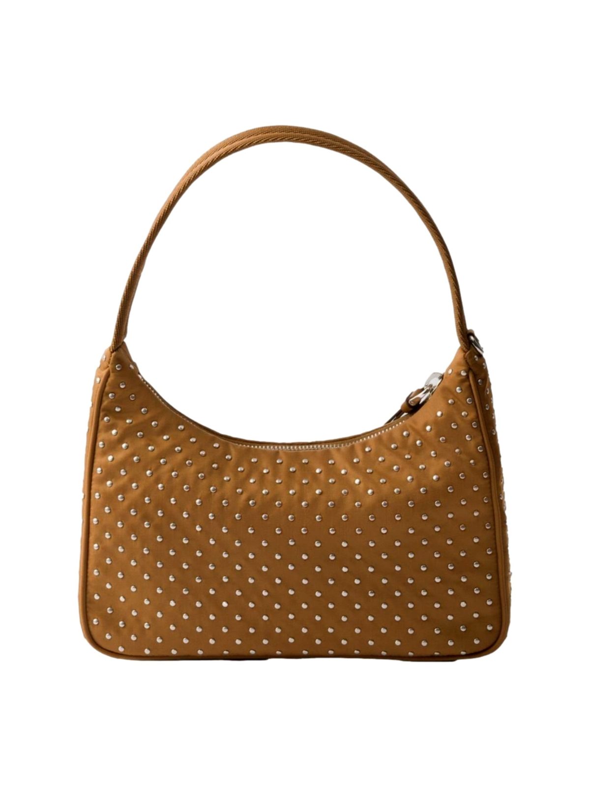 Prada Re-Edition Studded Nylon Mini Shoulder Bag in Brown with Silver Hardware